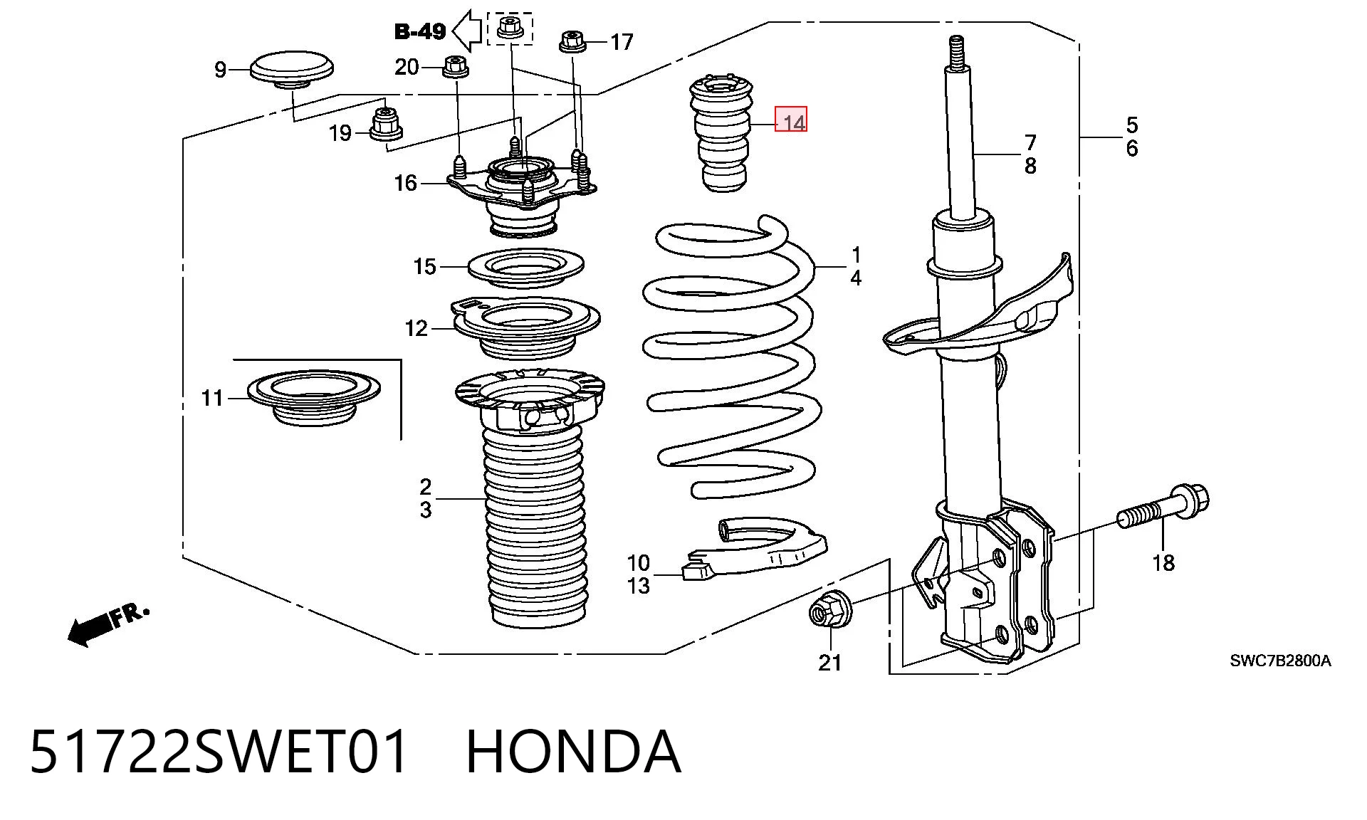 51722SWET01 Honda Tope de amortiguador delantero