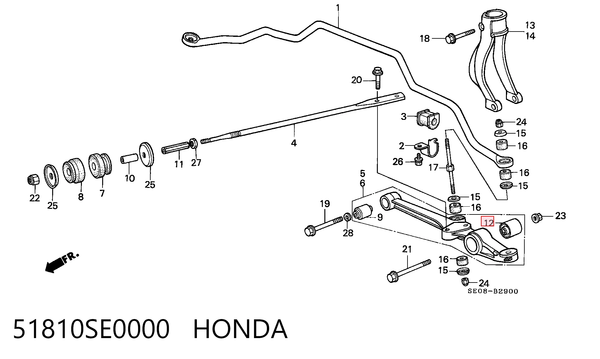 Buje delantero inferior del brazo de suspensión 51810SE0000 HONDA
