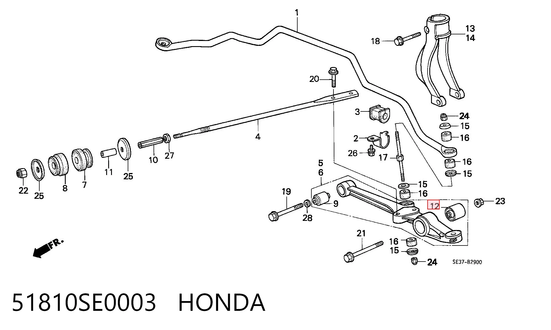 Buje delantero inferior del brazo de suspensión 51810SE0003 HONDA