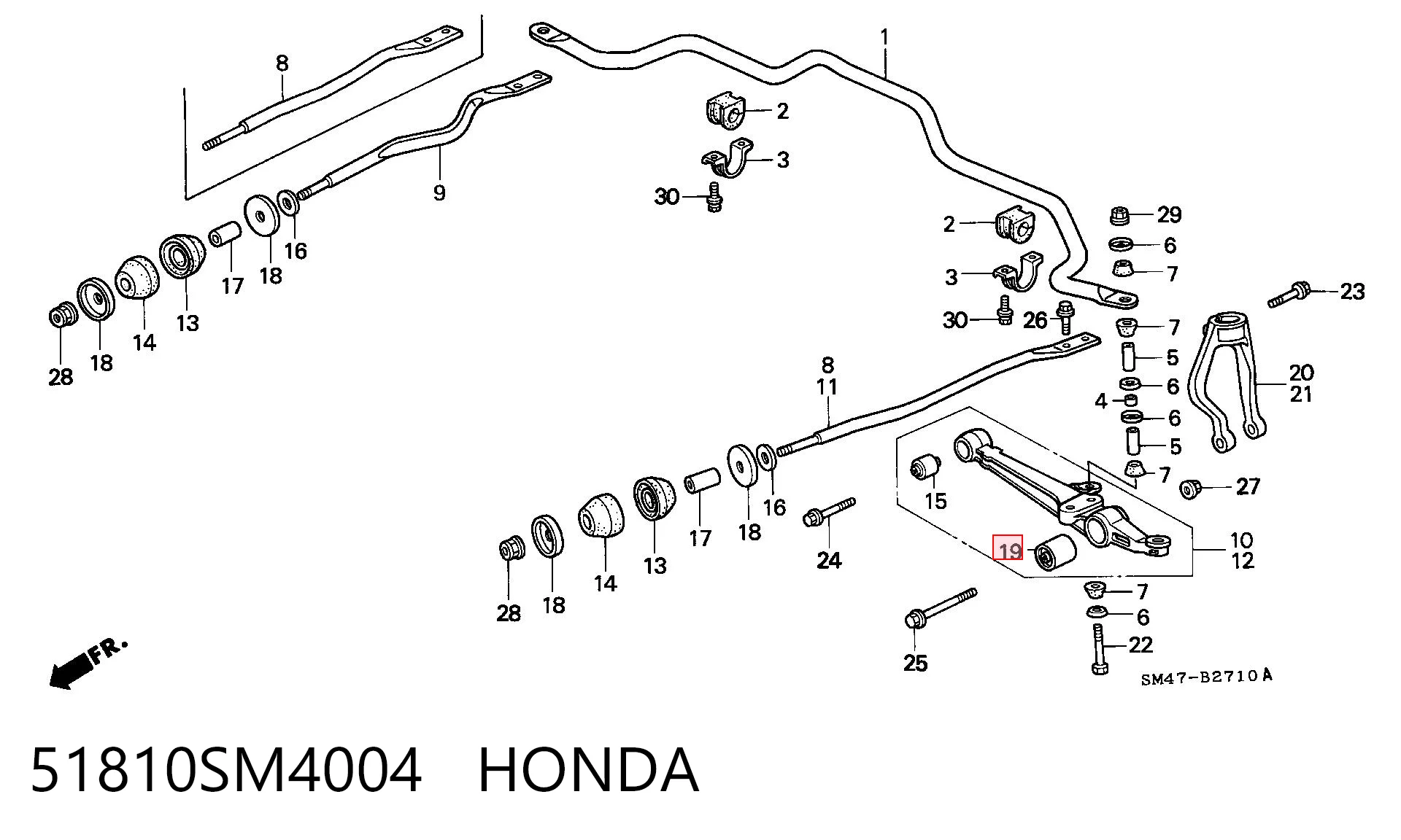 51810SM4004 Honda Silentblock de brazo de suspensión delantero inferior