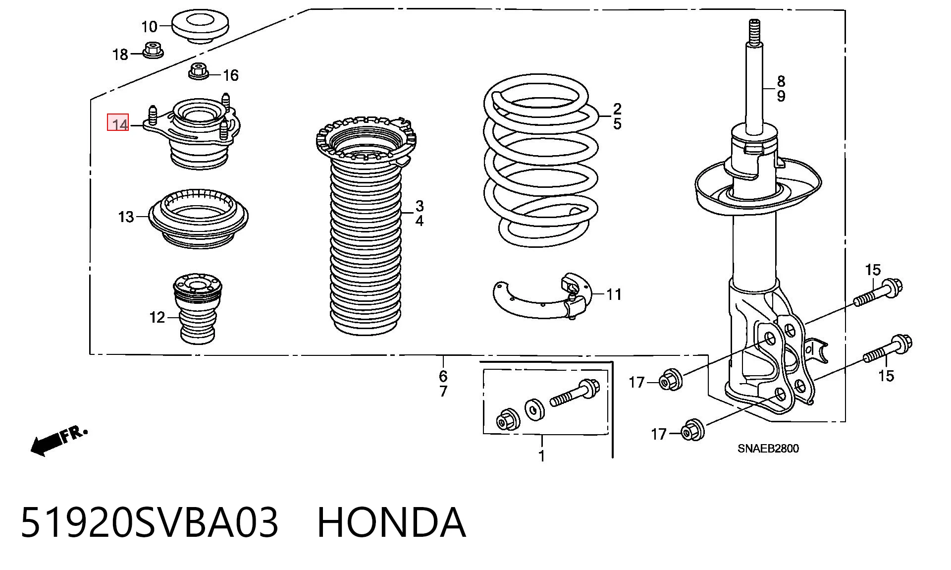 51920SVBA03 Honda Soporte del amortiguador delantero