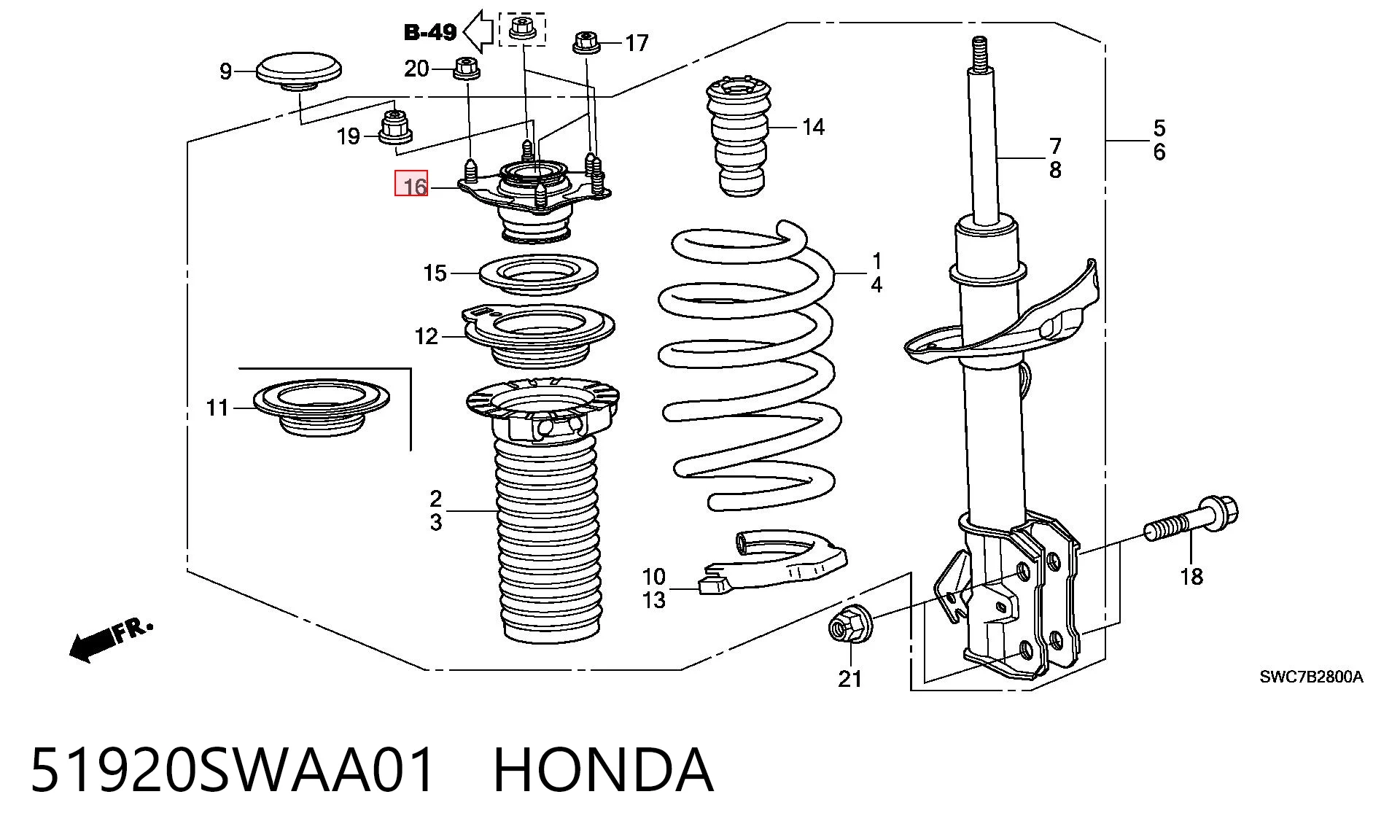 51920SWAA01 Honda Soporte del amortiguador delantero