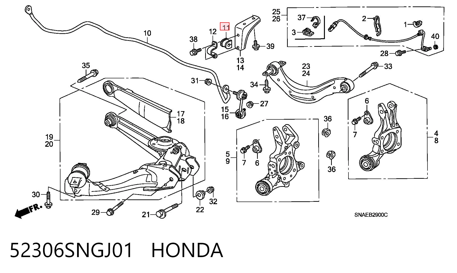 52306SNGJ01 Honda Buje de barra estabilizadora trasera