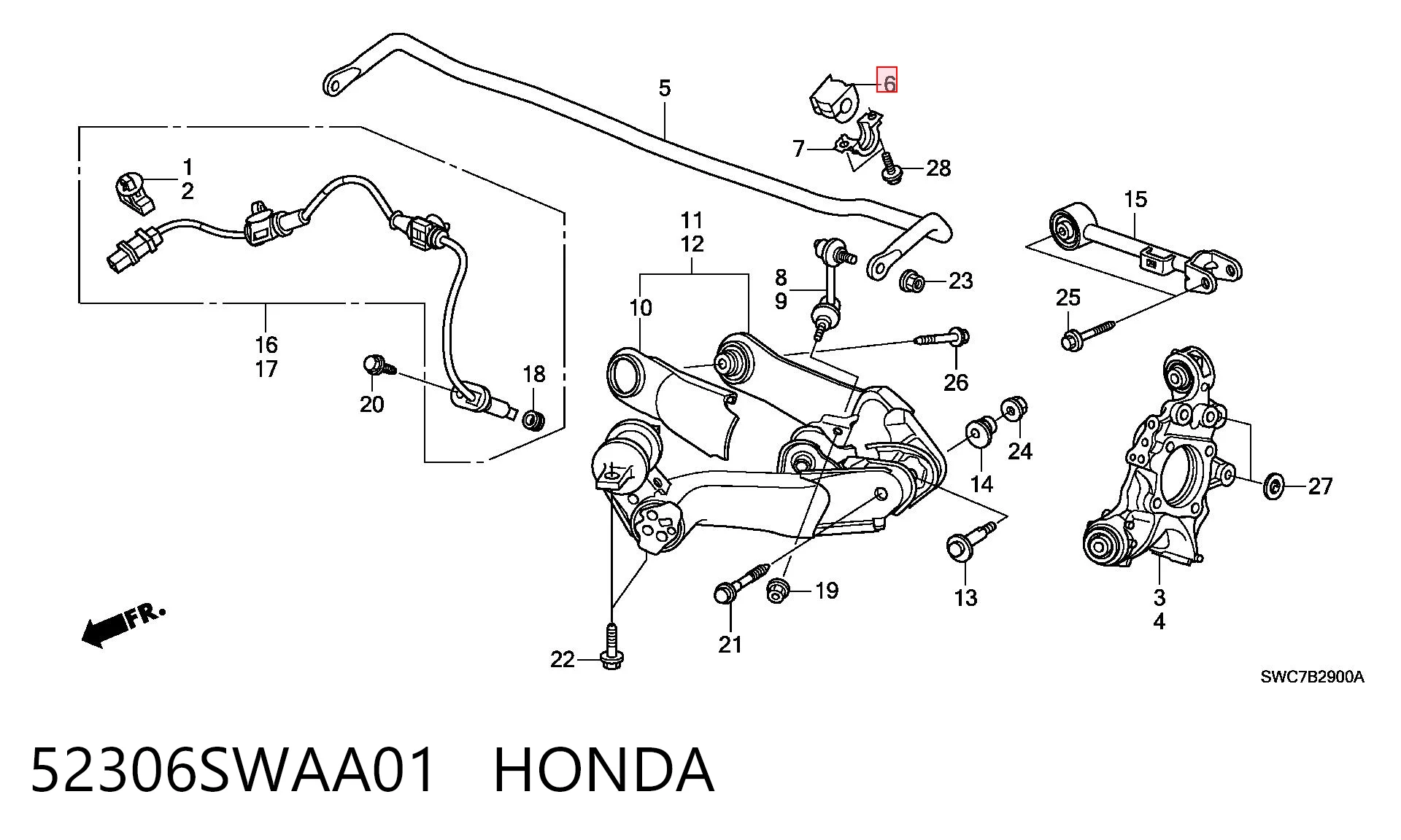 52306SWAA01 Honda Buje de barra estabilizadora trasera