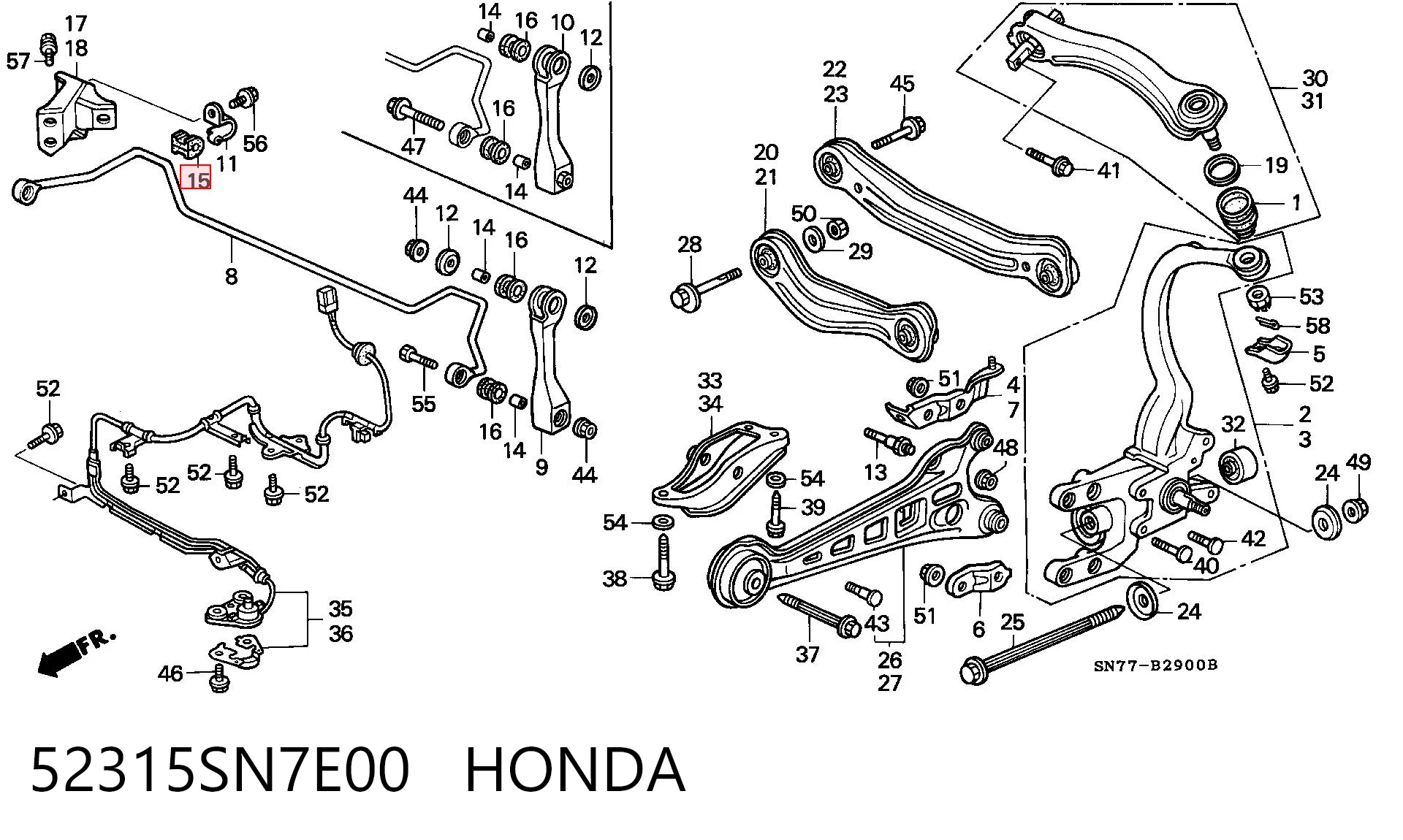 Buje de barra estabilizadora trasera 52315SN7E00 HONDA