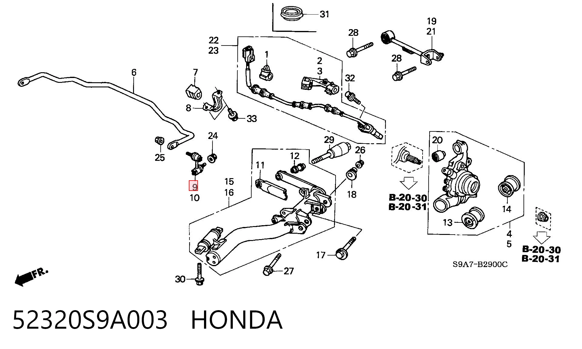 52320S9A003 Honda Bieleta estabilizadora trasera derecha