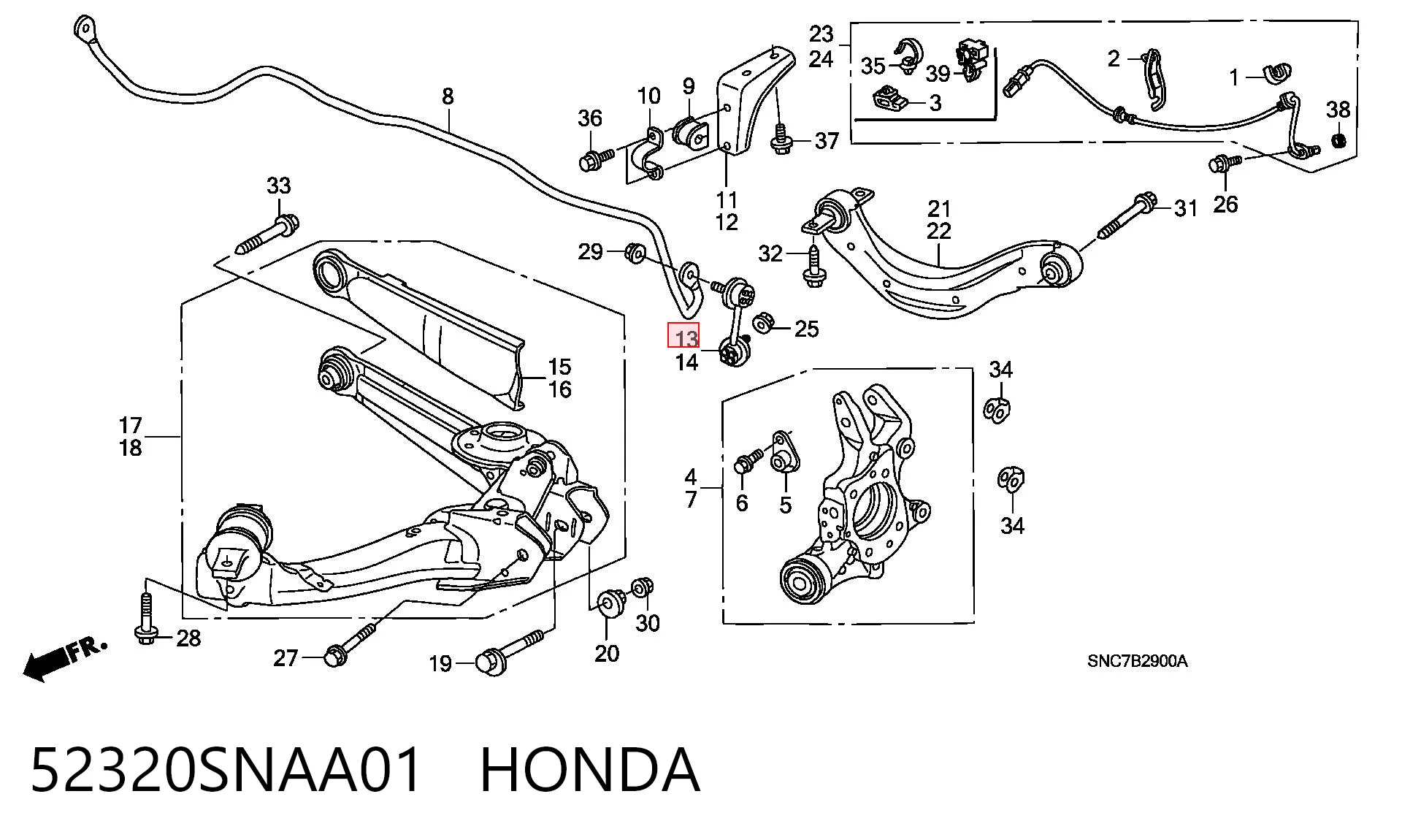 52320SNAA01 Honda Bieleta estabilizadora trasera derecha