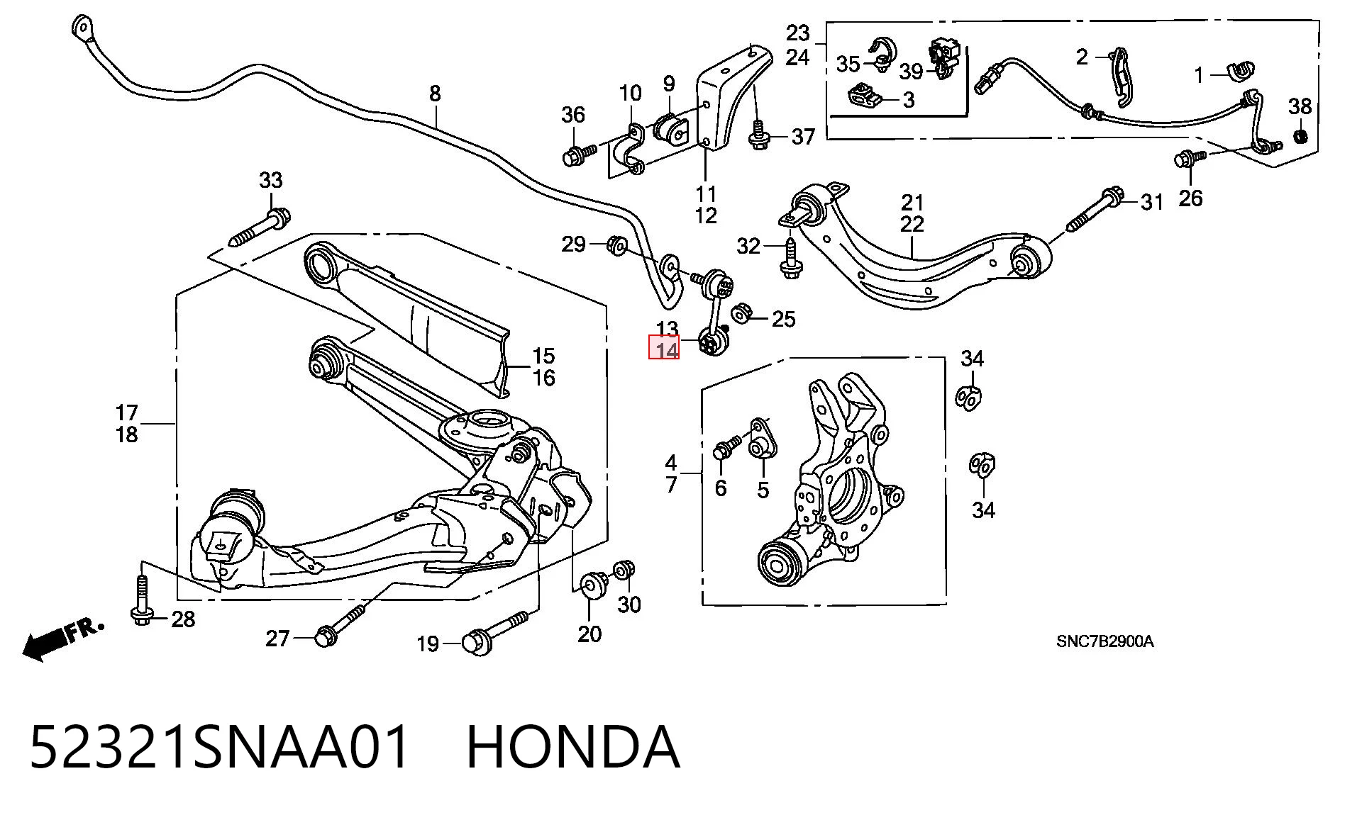 52321SNAA01 Honda Bieleta estabilizadora trasera izquierda