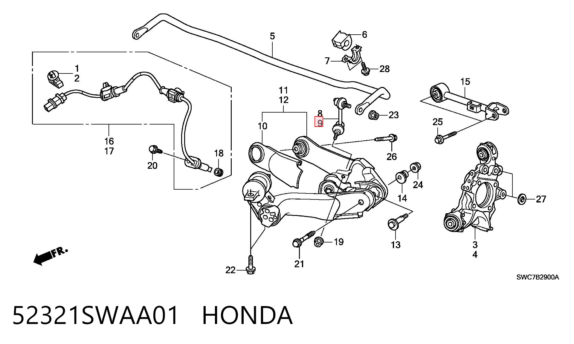 52321SWAA01 Honda Bieleta estabilizadora trasera izquierda
