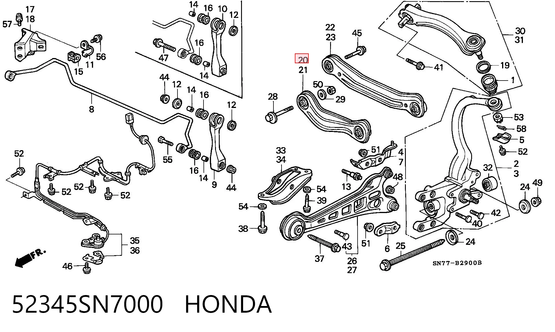 Barra transversal de la suspensión trasera 52345SN7000 HONDA