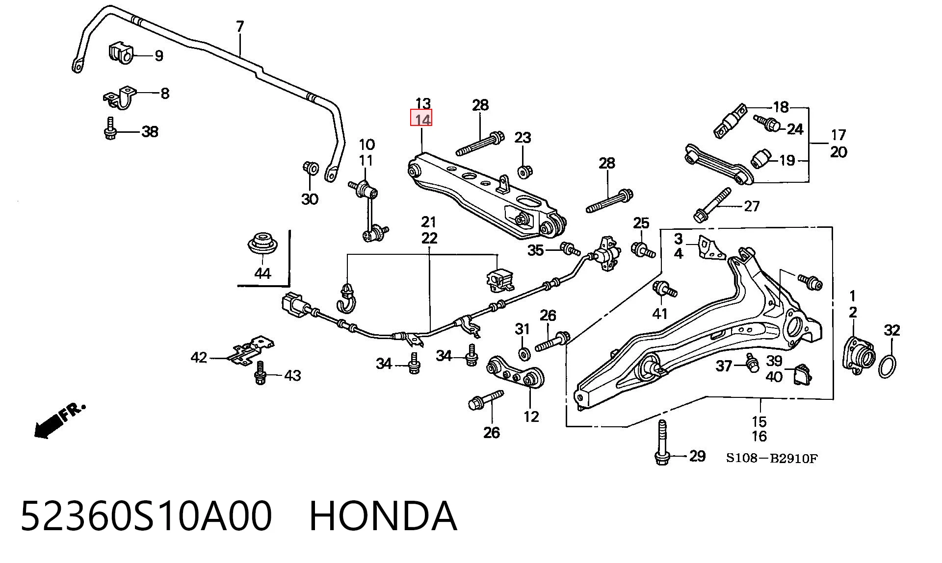 52360S10A00 Honda Brazo transversal izquierdo de suspensión trasera