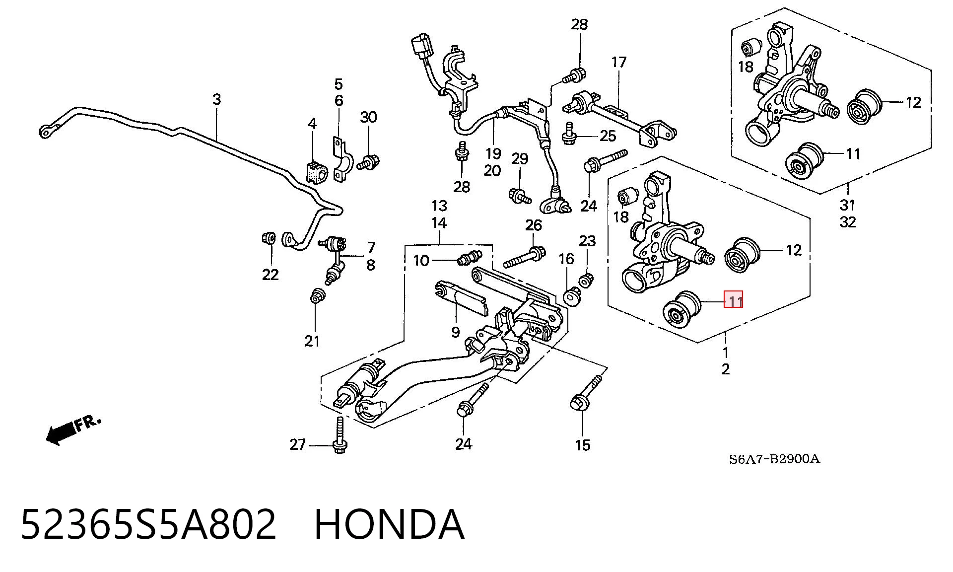 52365S5A802 Honda Buje de mangueta trasera