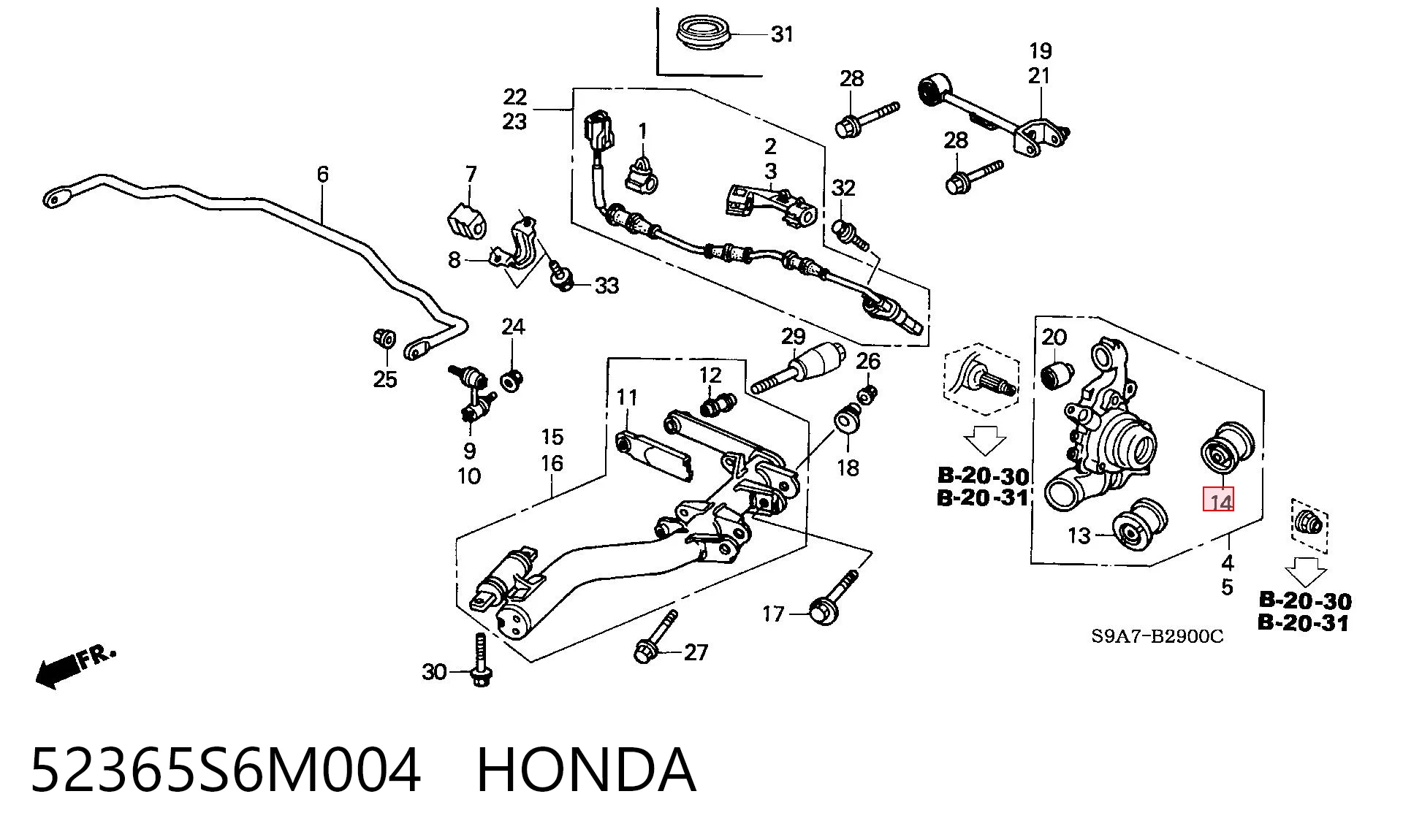 52365S6M004 Honda Buje de mangueta trasera