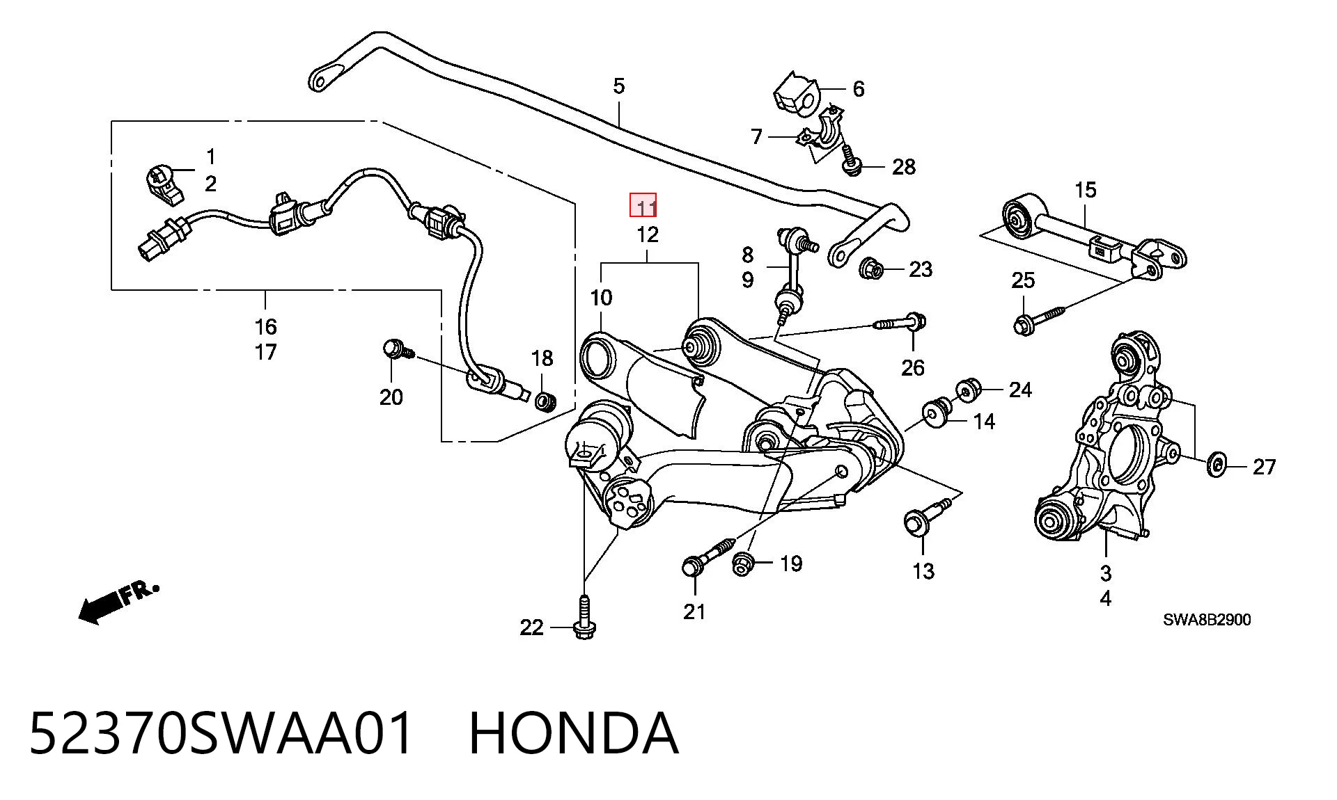 52370SWAA01 Honda Brazo inferior derecho de la suspensión trasera