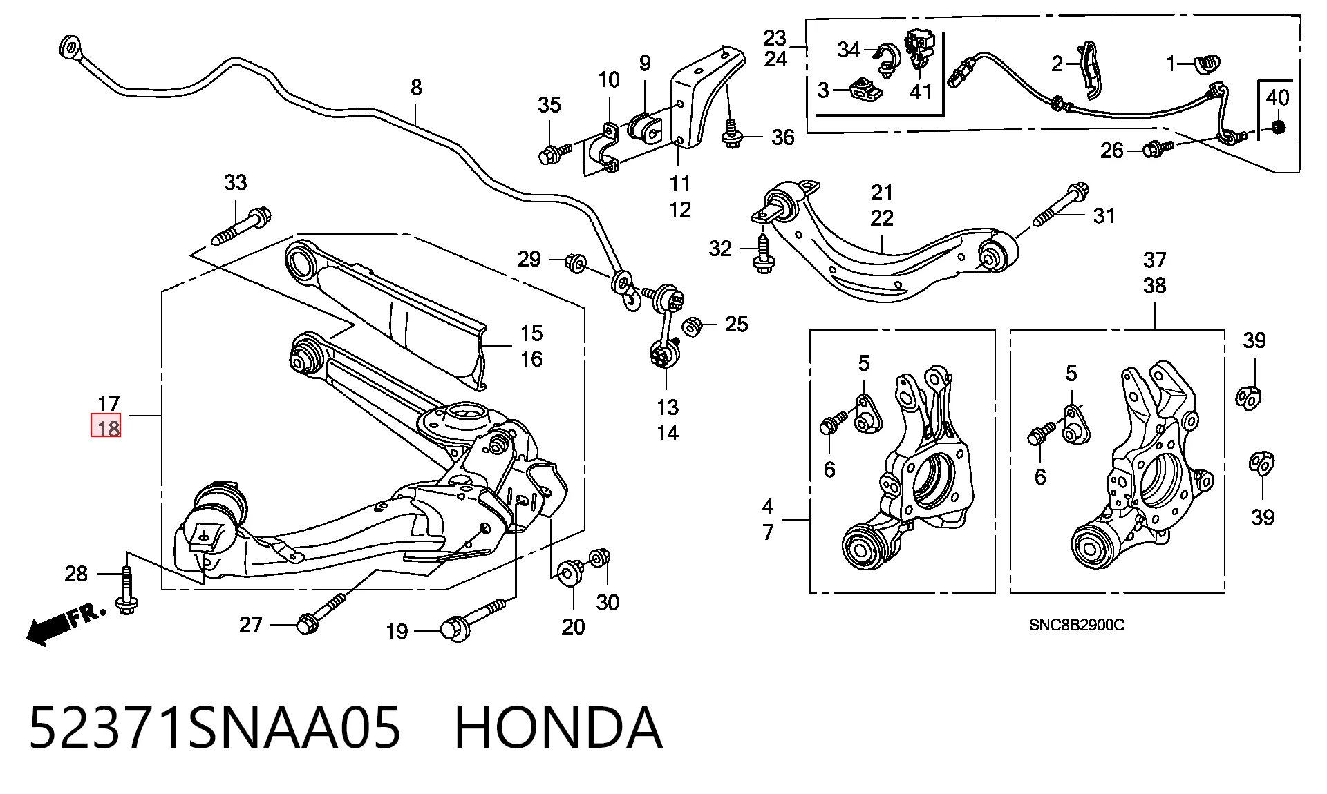 52371SNAA05 Honda Brazo inferior izquierdo de la suspensión trasera