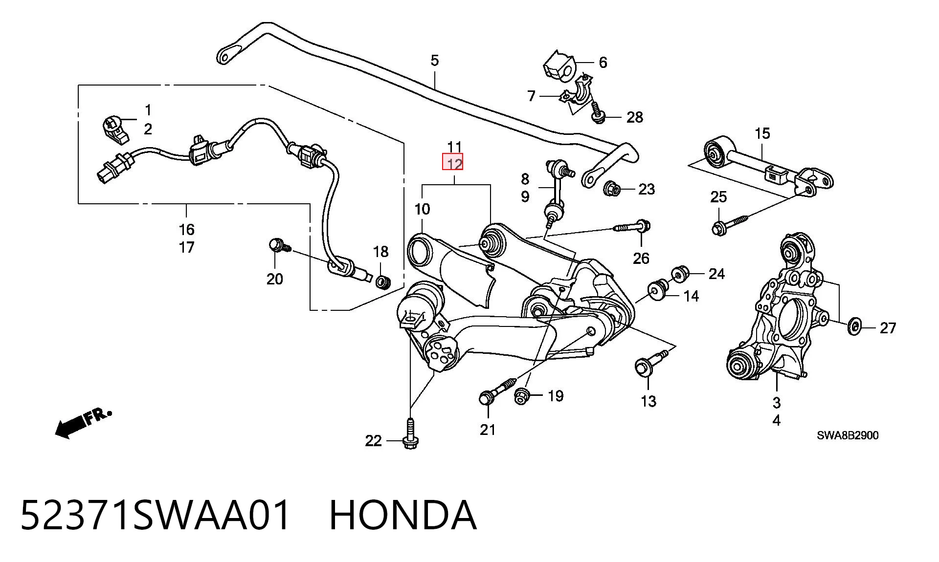 52371SWAA01 Honda Brazo longitudinal inferior izquierdo de la suspensión trasera