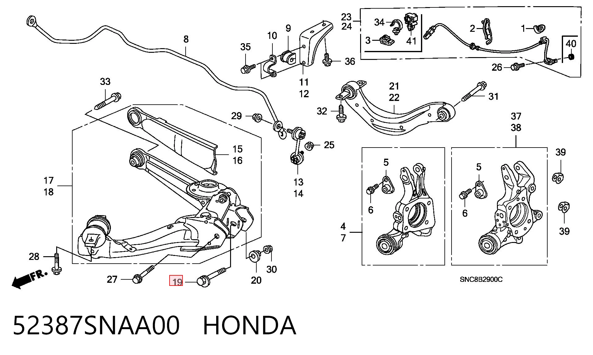 52387SNAA00 Honda Perno exterior del brazo de caída trasero