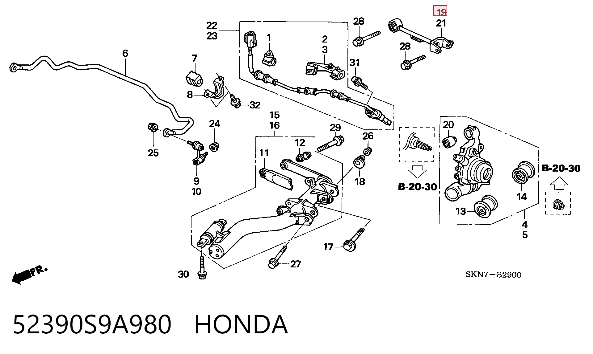52390S9A980 Honda Brazo superior derecho de la suspensión trasera