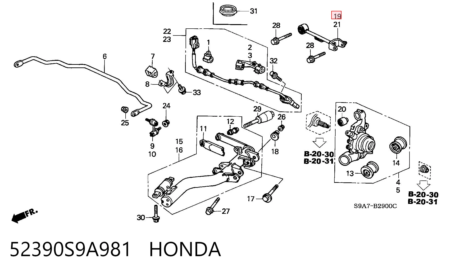 52390S9A981 Honda Brazo superior derecho de la suspensión trasera