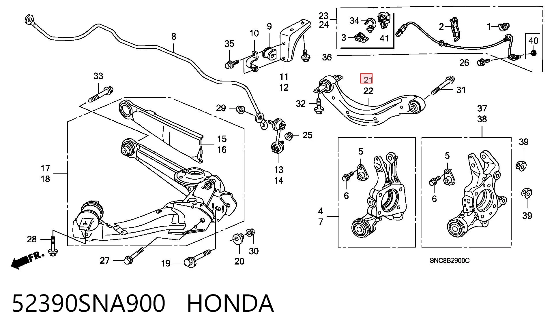 Brazo superior derecho de la suspensión trasera 52390SNA900 HONDA