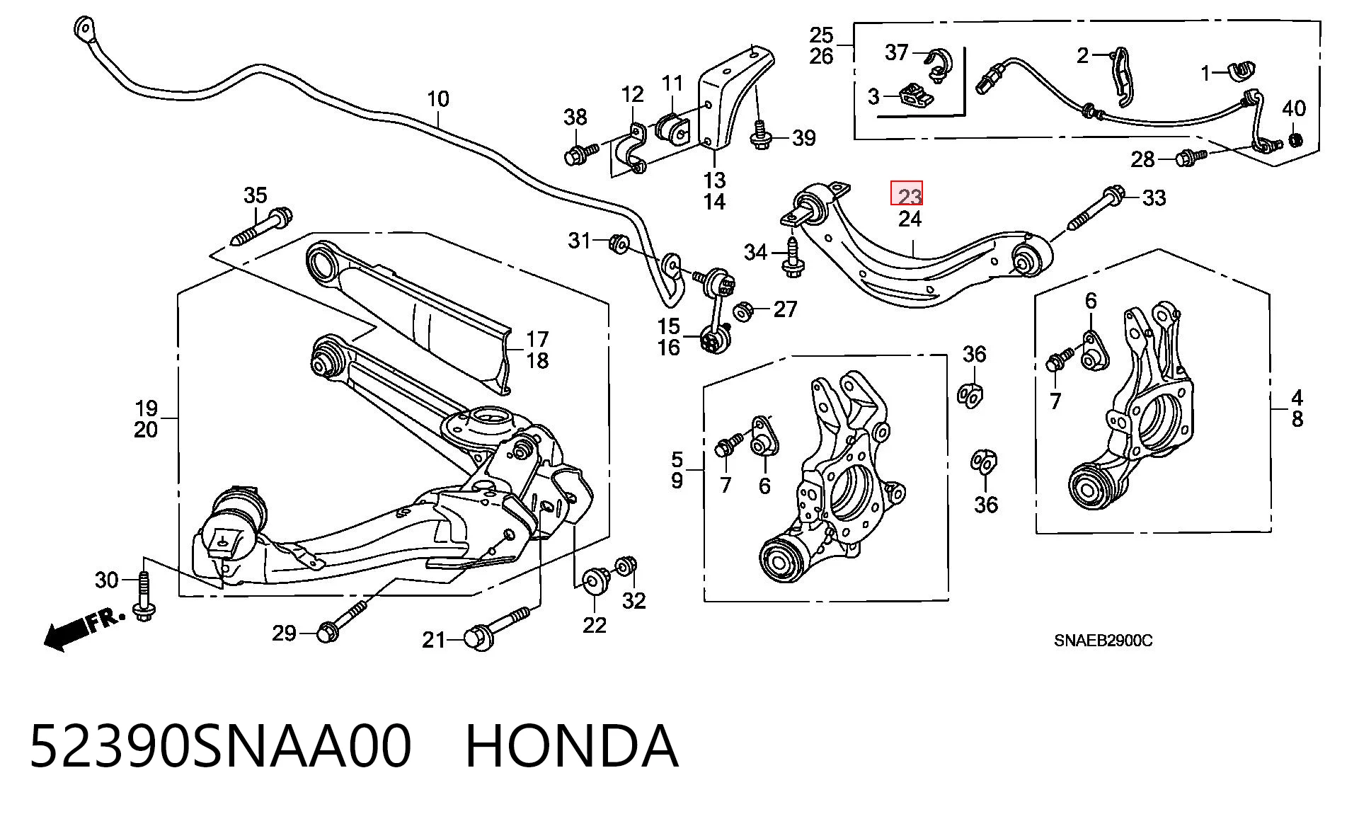 52390SNAA00 Honda Brazo superior derecho de la suspensión trasera