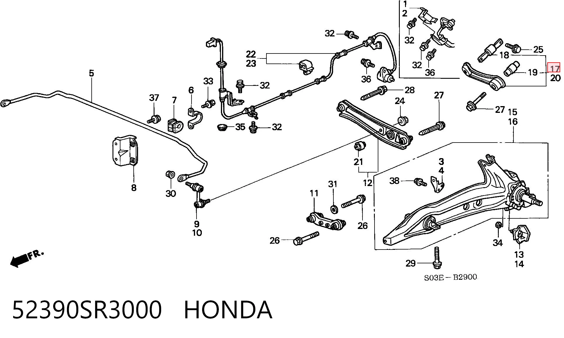52390SR3000 Honda Brazo superior derecho de la suspensión trasera