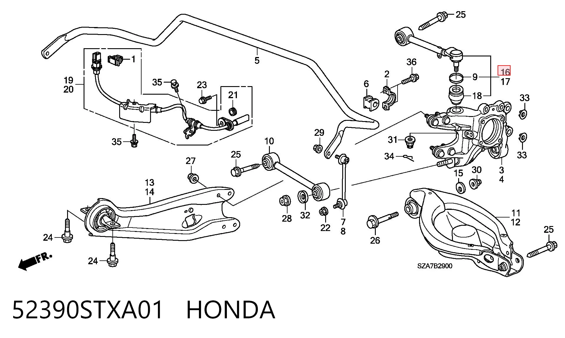 52390STXA01 Honda Brazo superior derecho de la suspensión trasera