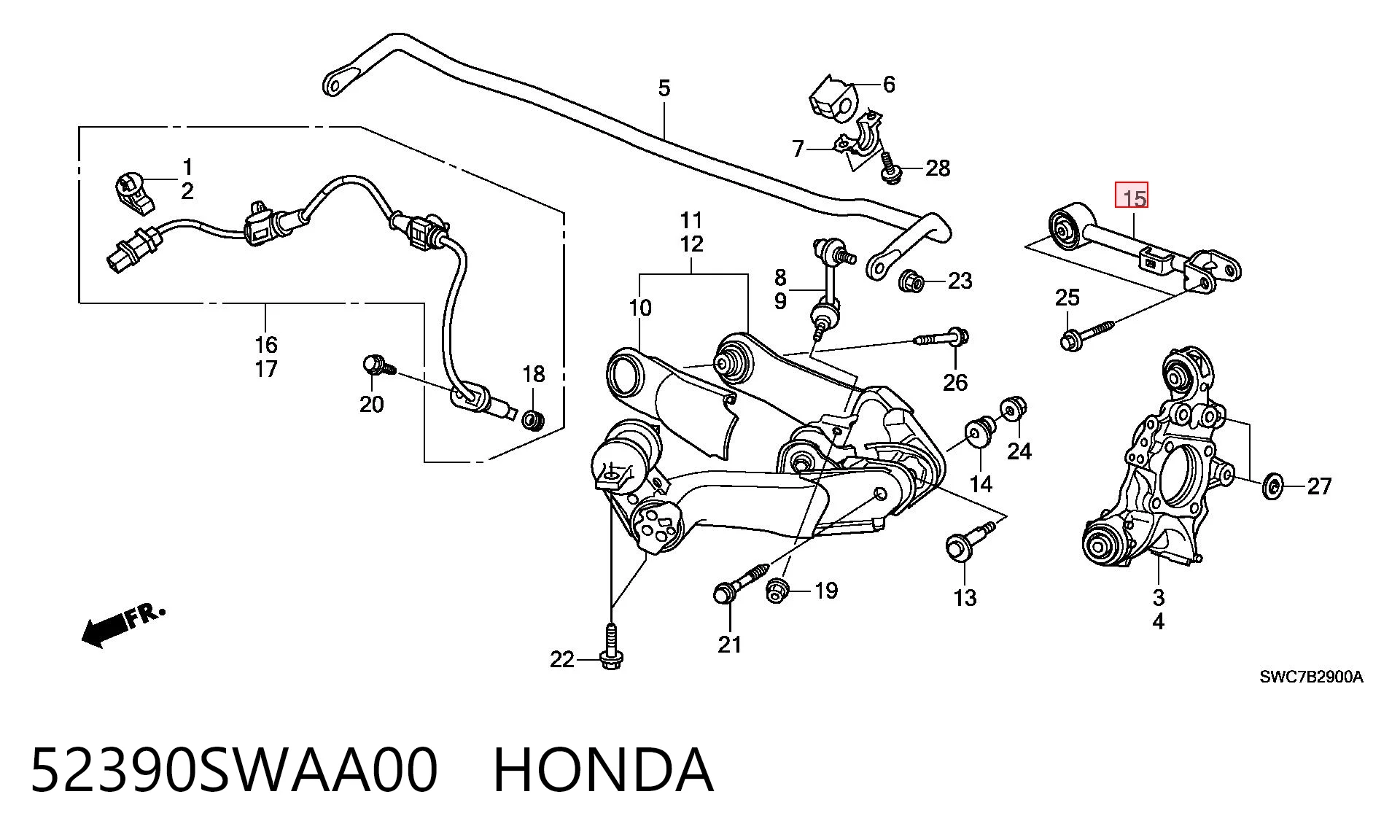 52390SWAA00 Honda Brazo superior de suspensión trasera izquierdo/derecho