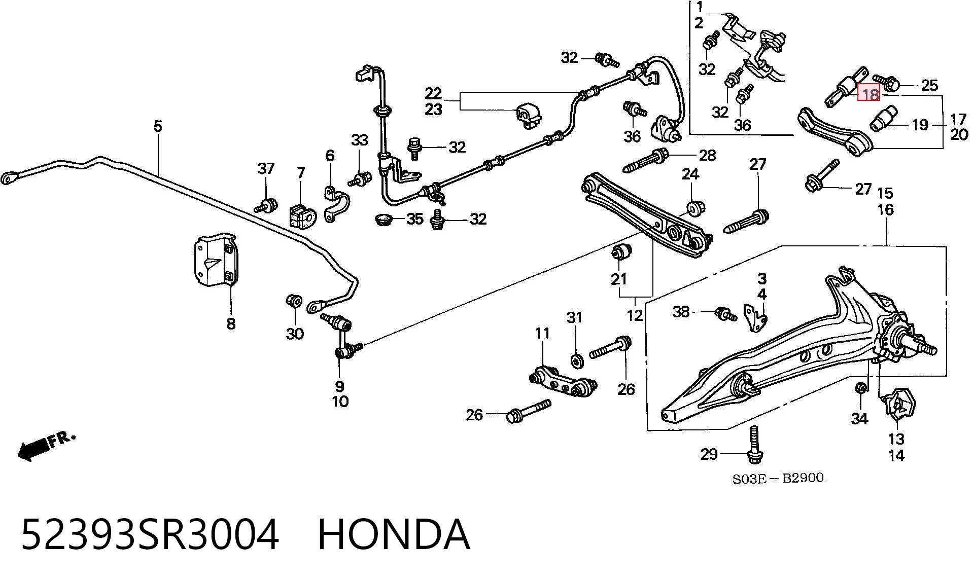 52393SR3004 Honda Silentblock del brazo superior de suspensión trasera