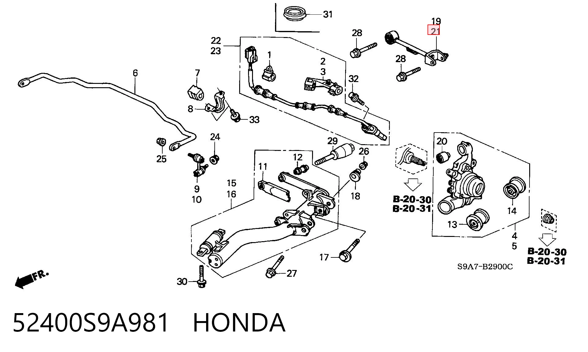 52400S9A981 Honda Brazo superior izquierdo de la suspensión trasera