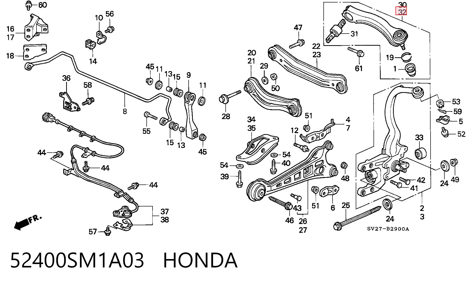 52400SM1A03 Honda Brazo superior izquierdo de la suspensión trasera