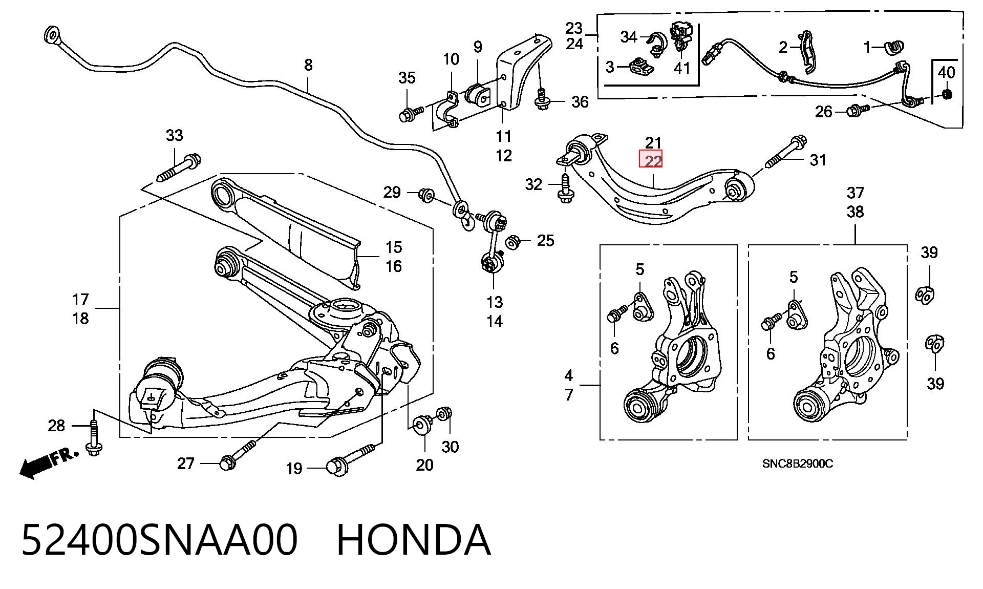 52400SNAA00 Honda Brazo superior izquierdo de la suspensión trasera