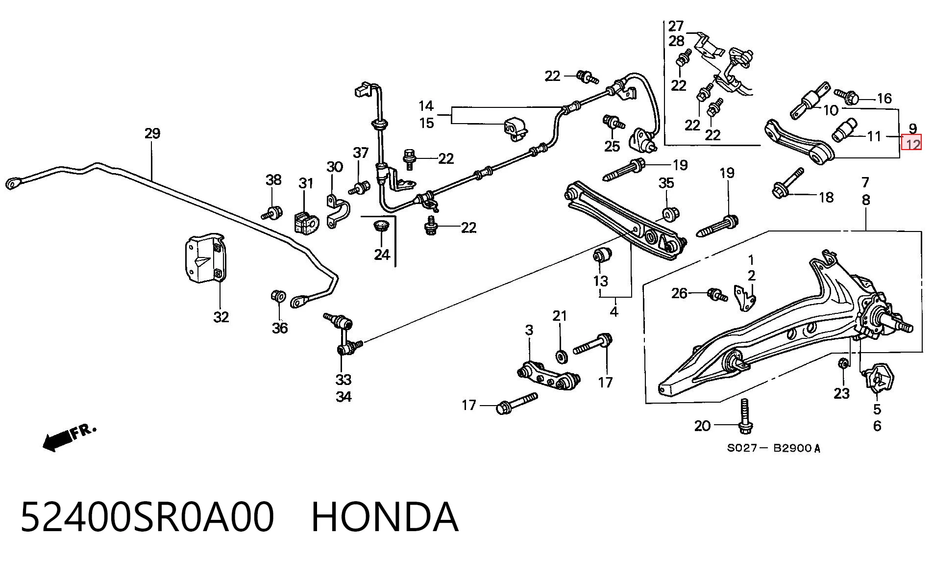 52400SR0A00 Honda Brazo superior izquierdo de la suspensión trasera