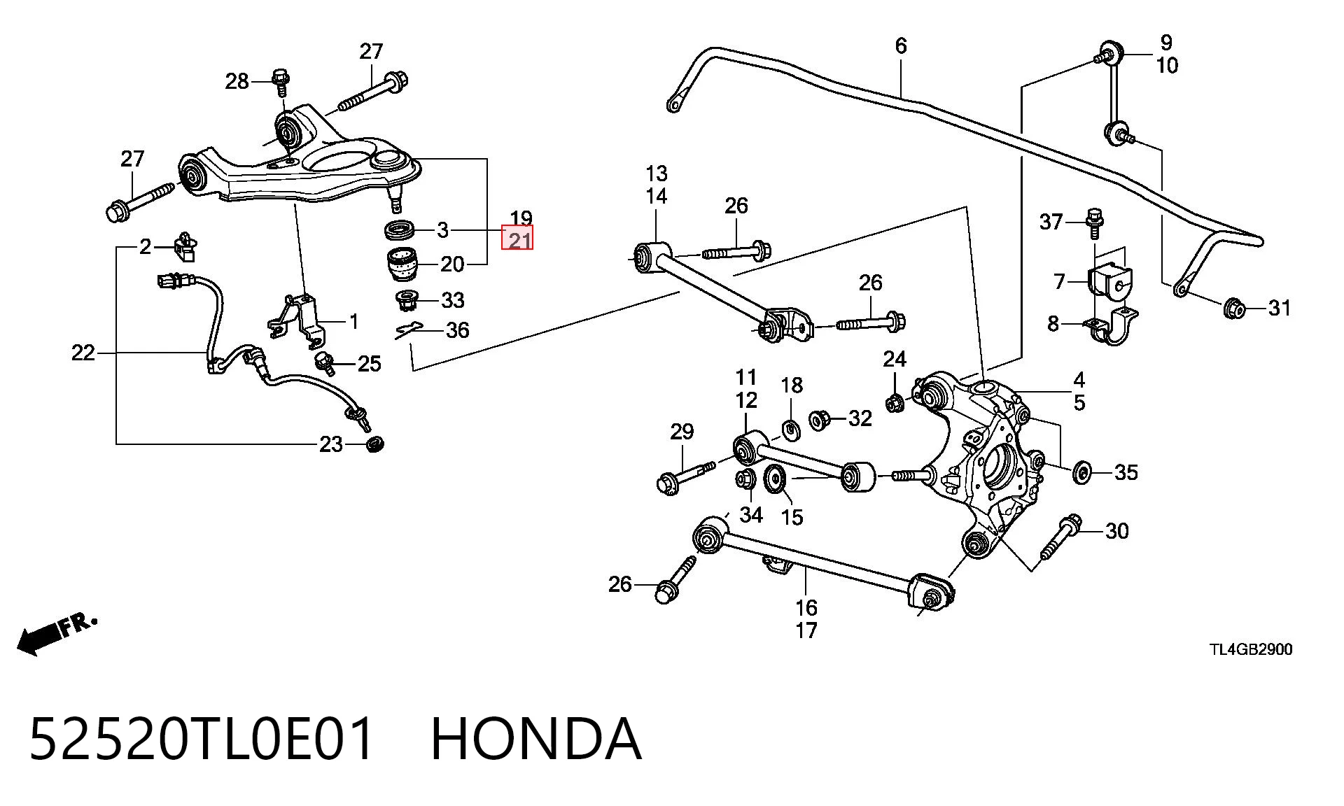 52520TL0E01 Honda Brazo superior izquierdo de la suspensión trasera