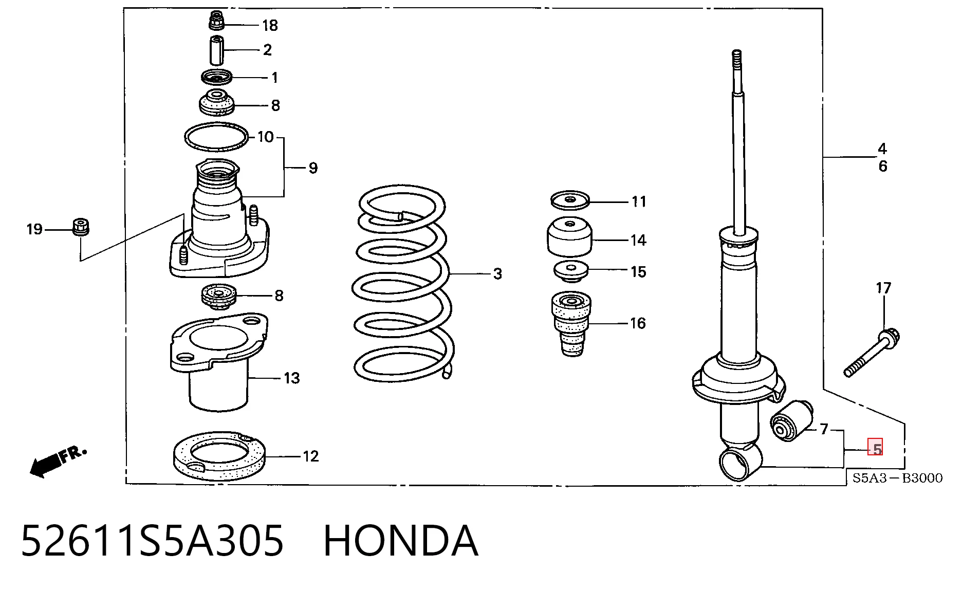 Amortiguador trasero para Honda Civic EU, EP, EV