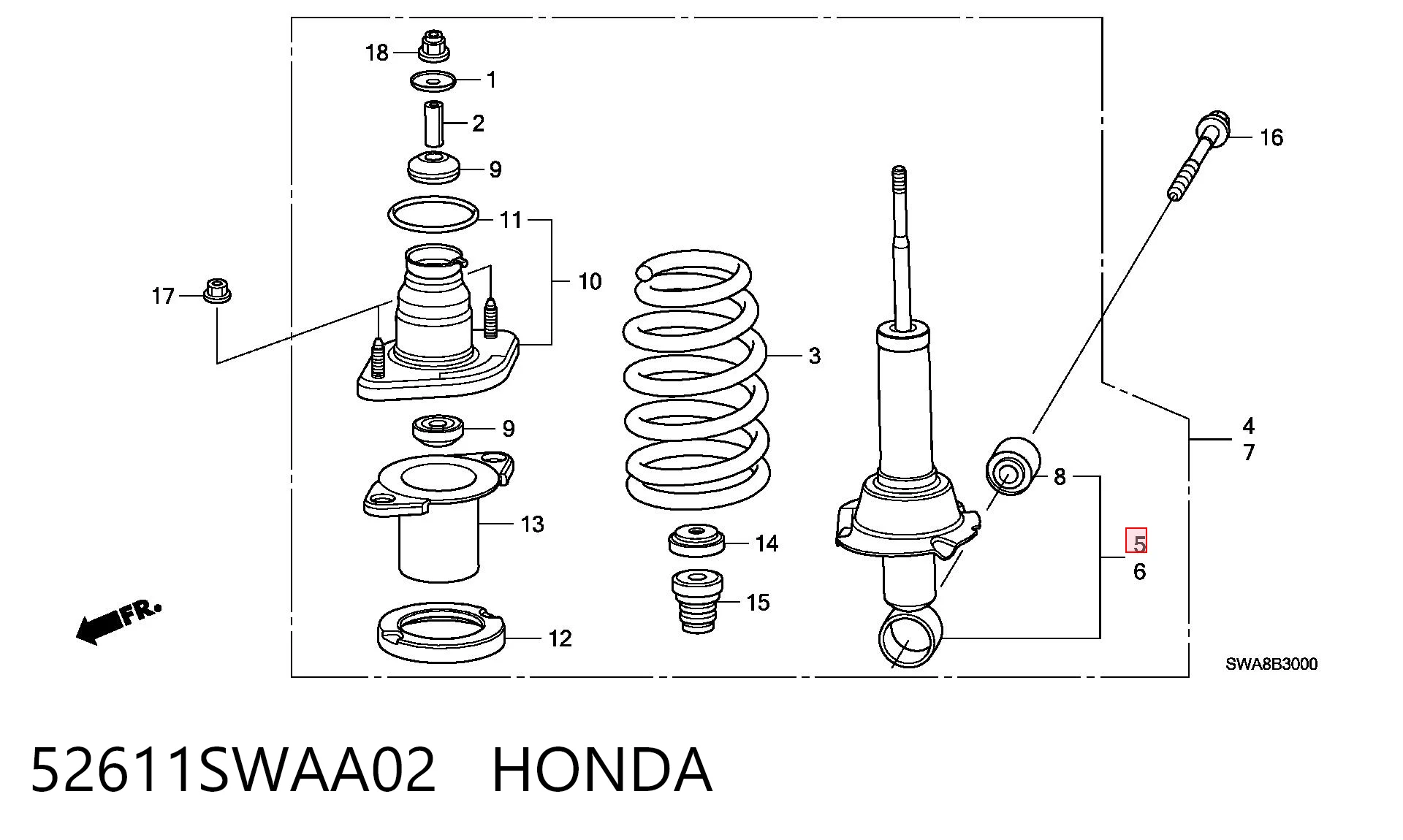 52611SWAA02 Honda Amortiguadores posteriores