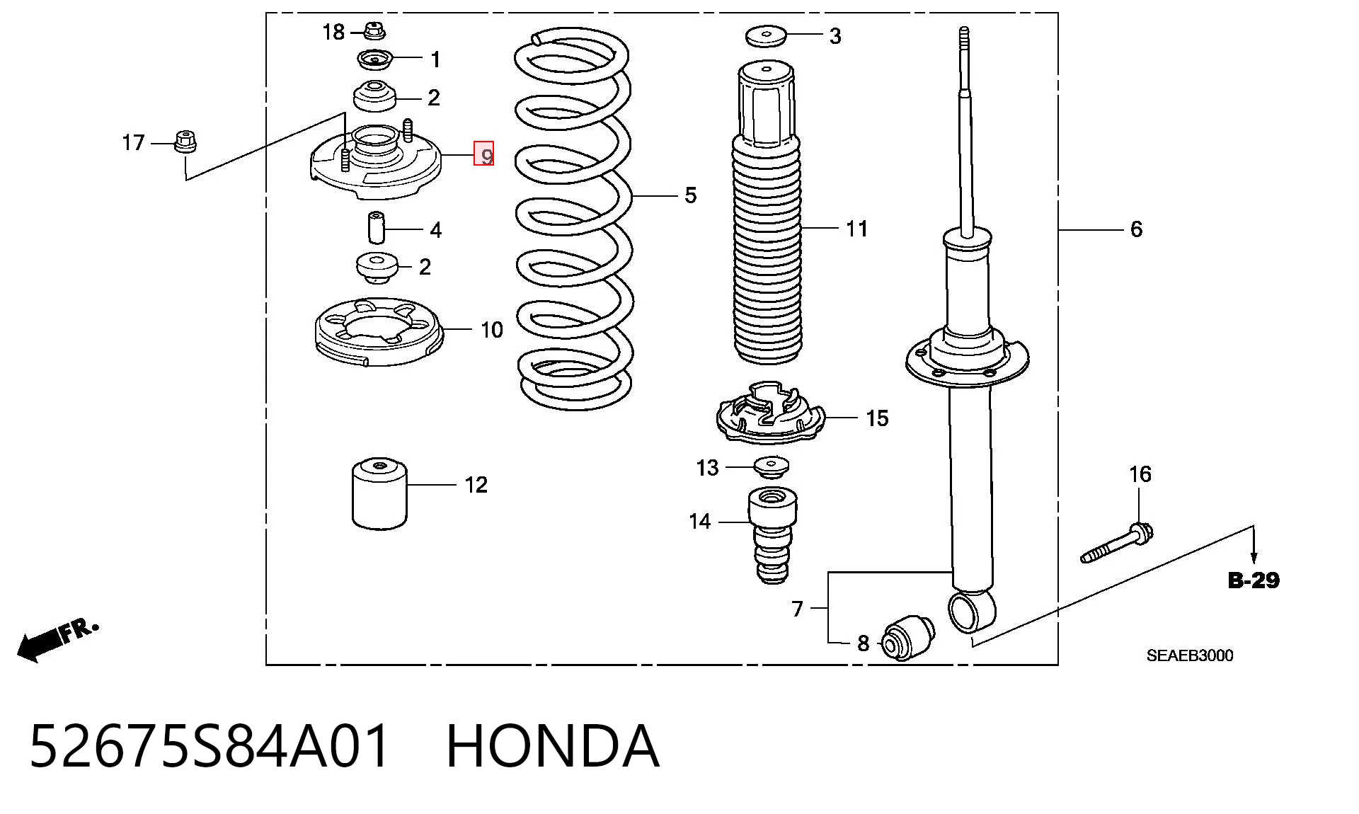 52675S84A01 Honda Soporte amortiguador trasero