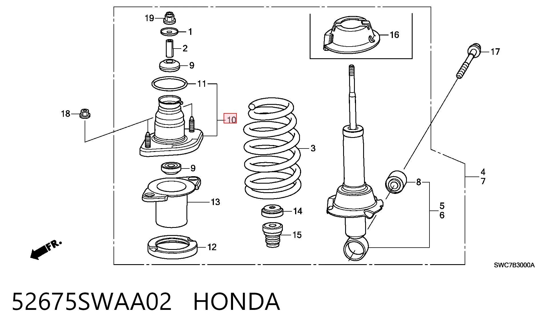52675SWAA02 Honda Soporte amortiguador trasero