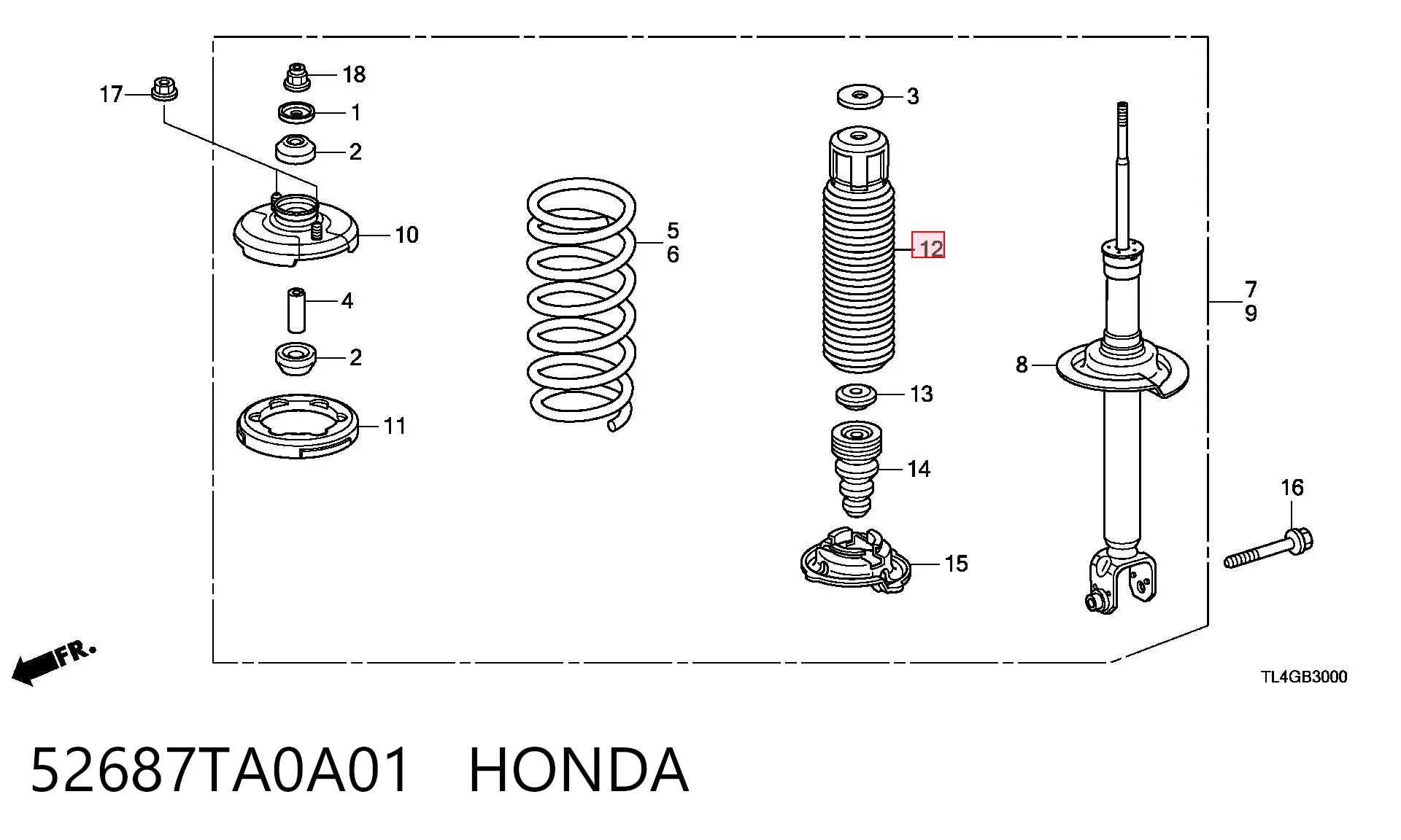 52687TA0A01 Honda Guardapolvo del amortiguador trasero