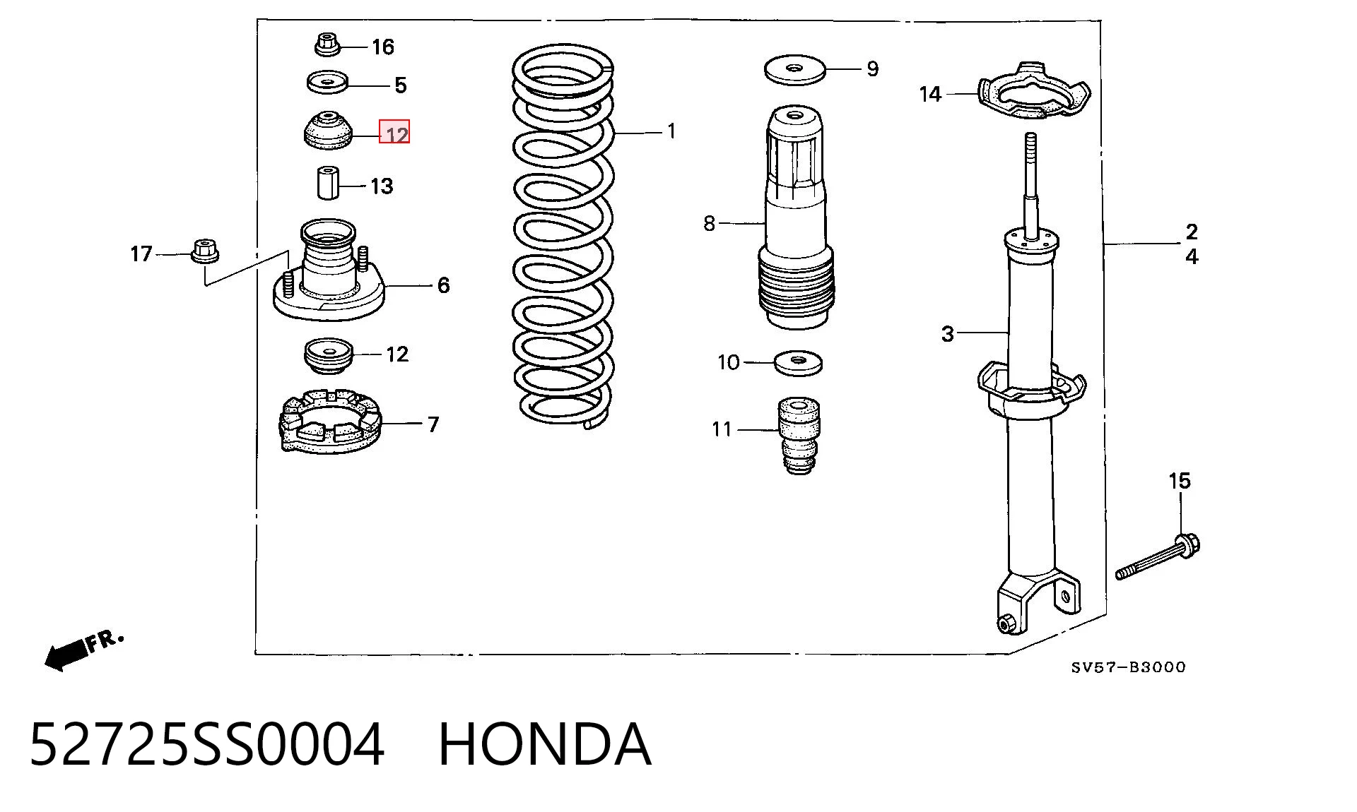 Buje de vástago de amortiguador trasero 52725SS0004 HONDA
