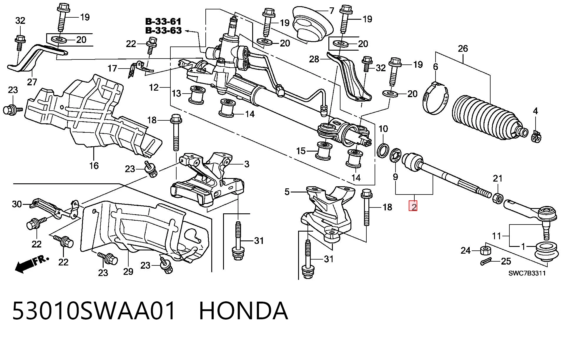 53010SWAA01 Honda Barra de direccion coche