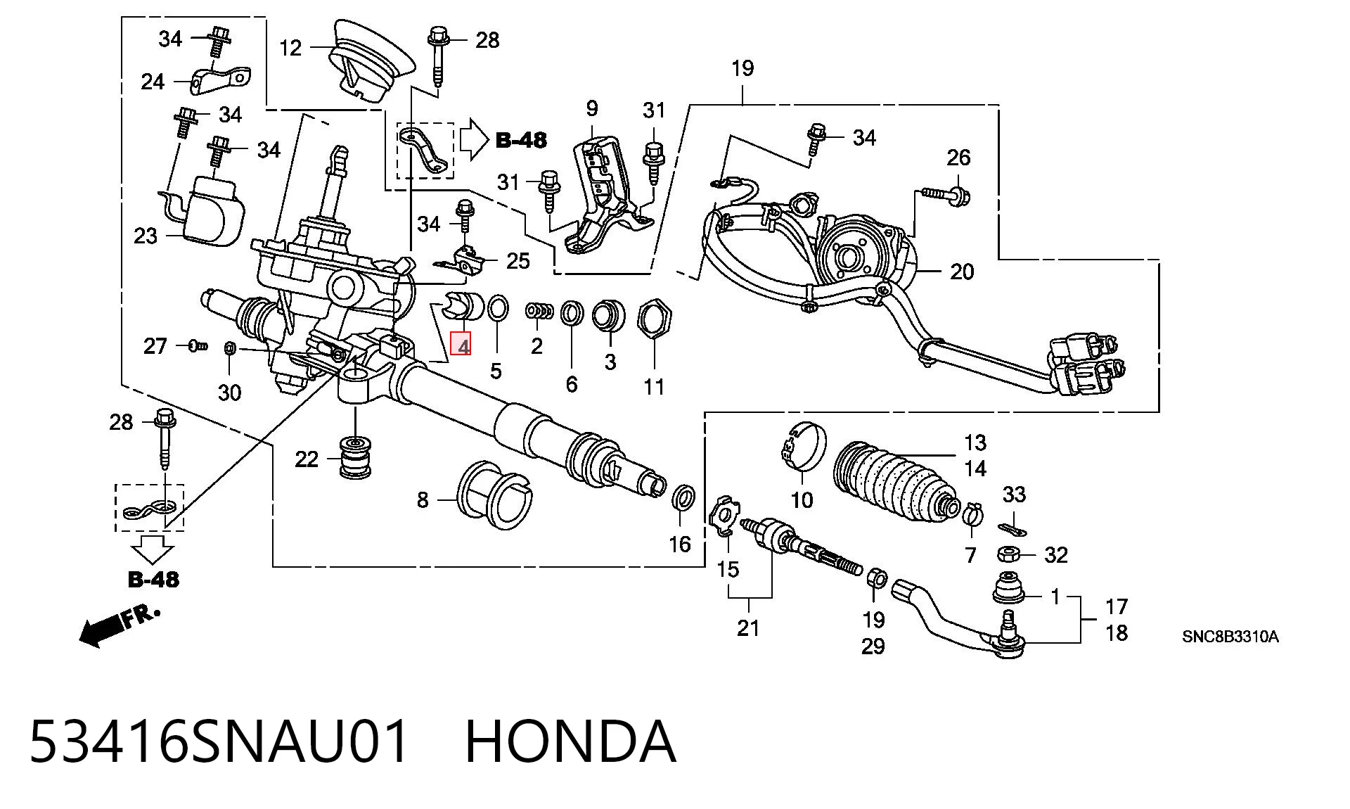 53416SNAU01 Honda Casquillo del eje de la cremallera de dirección