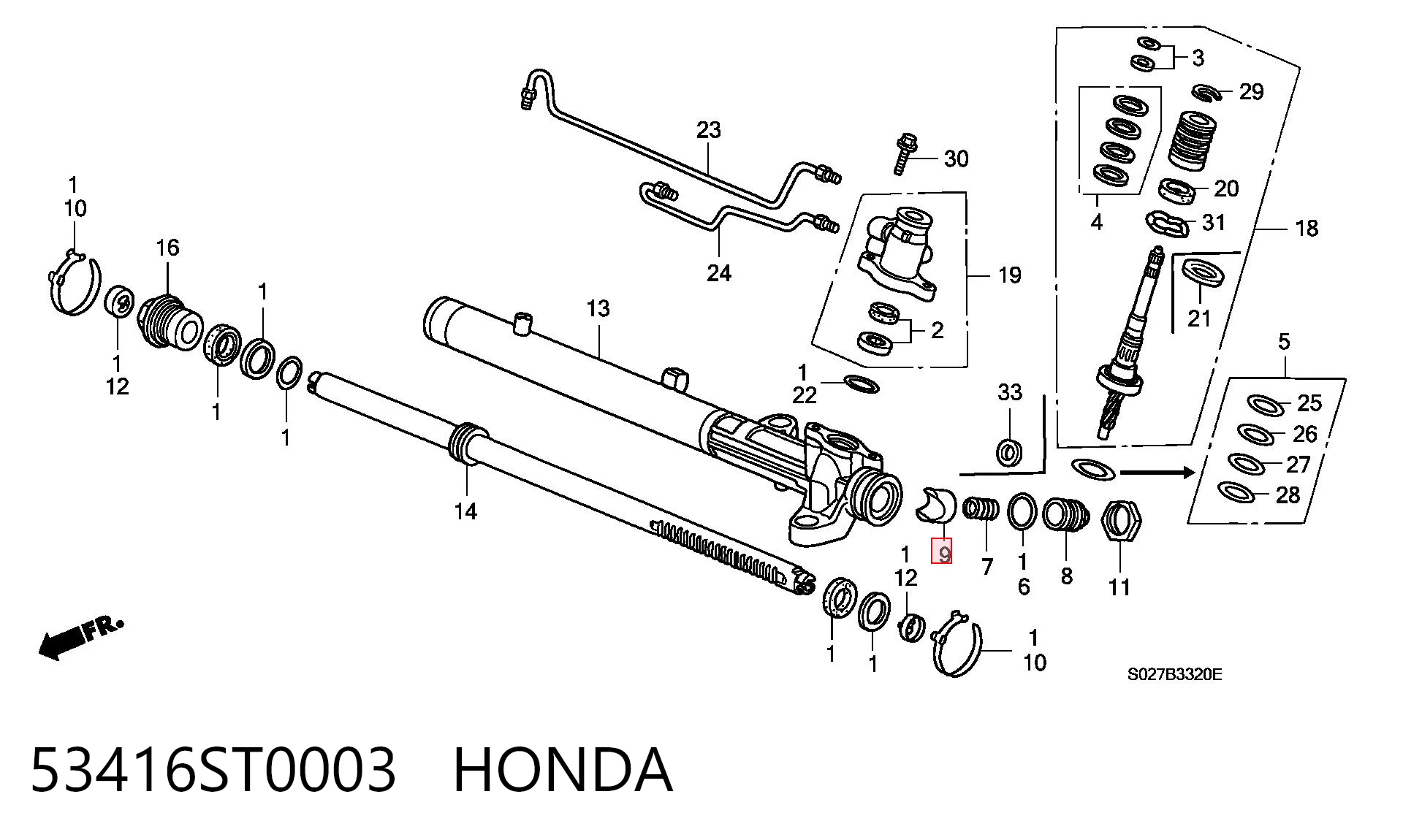 Casquillo del eje de la cremallera de dirección 53416ST0003 HONDA
