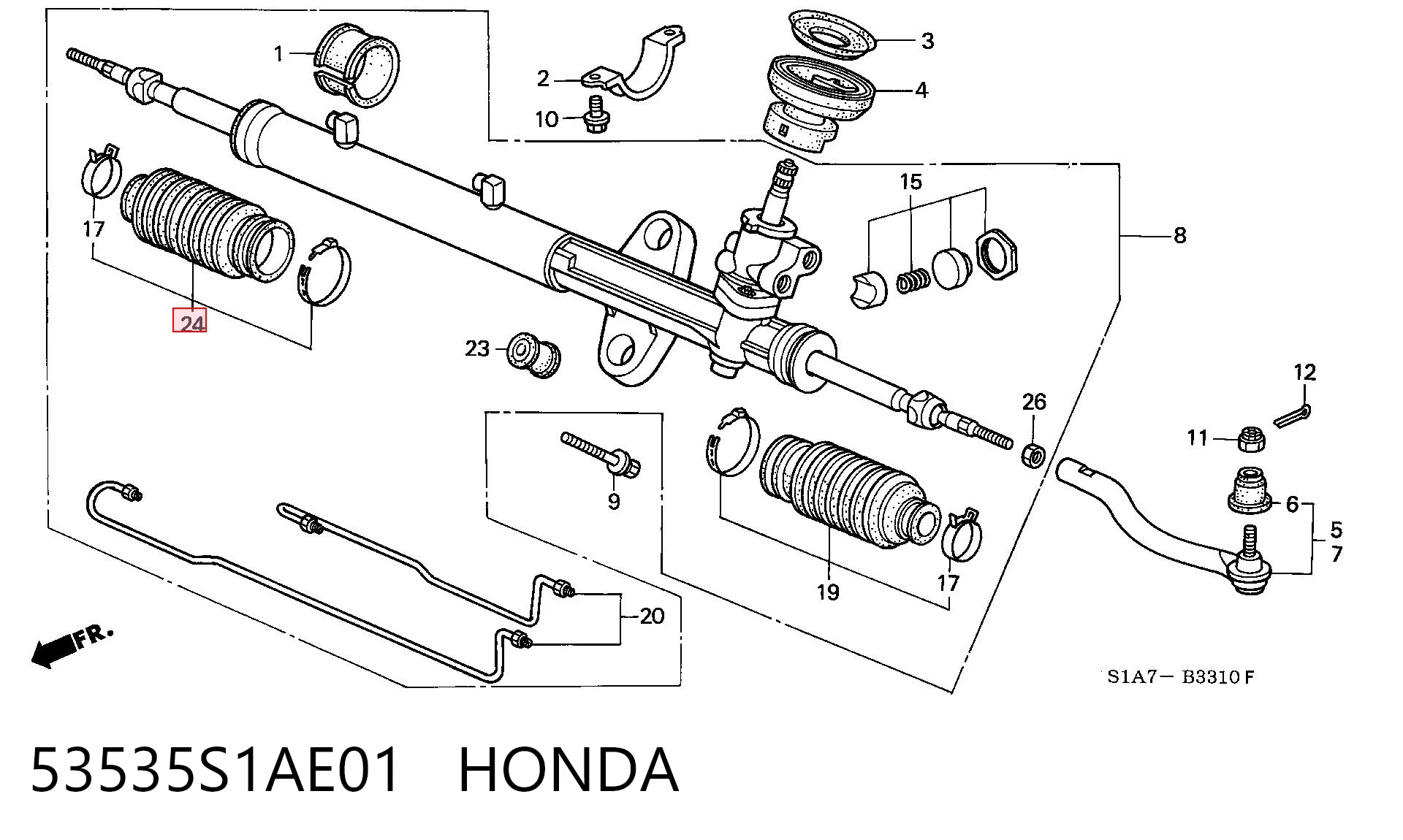 Guardapolvo de dirección derecho (cremallera) 53535S1AE01 HONDA