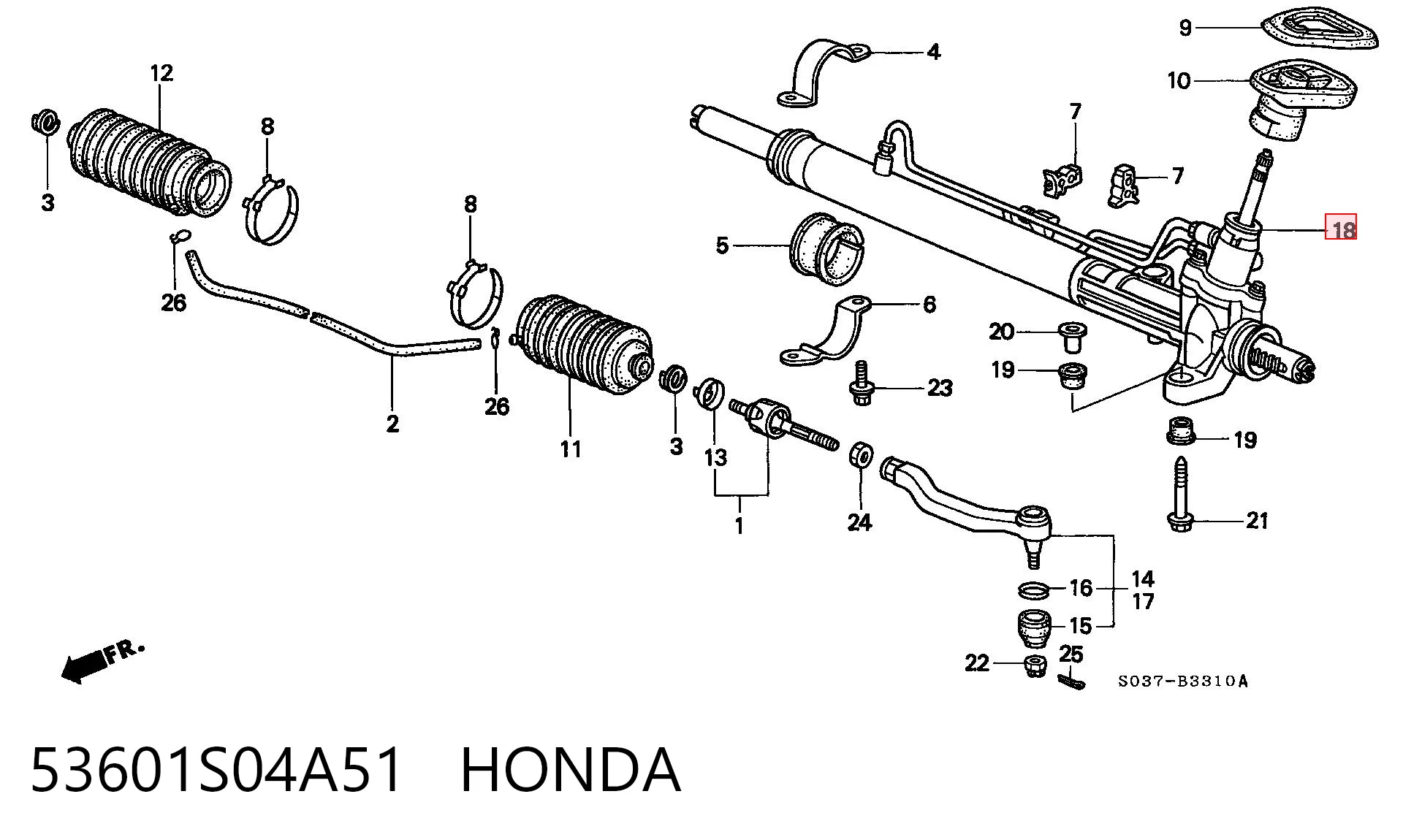 53601S04A51 Honda Cremallera caja de direccion