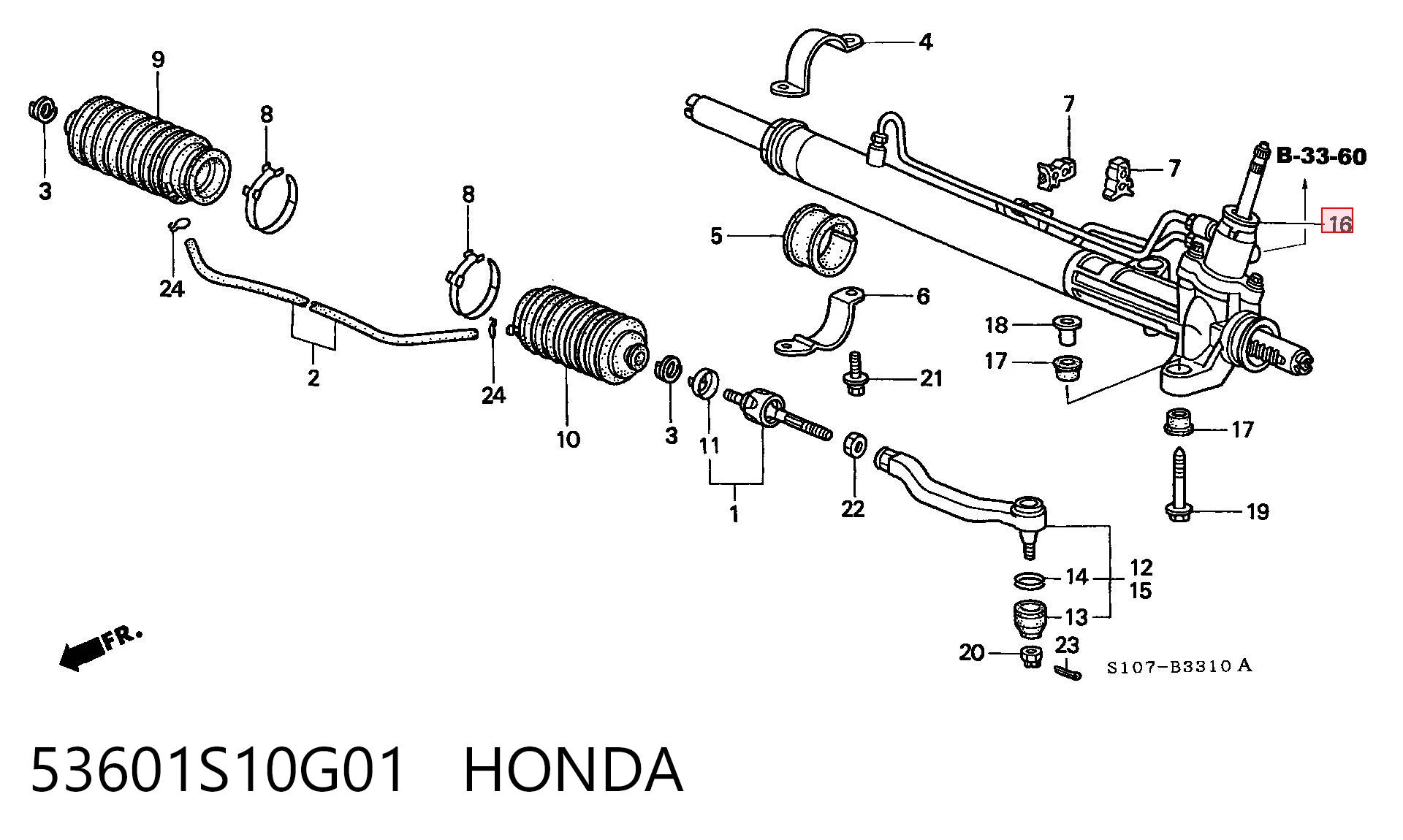 53601S10G01 Honda Cremallera caja de direccion