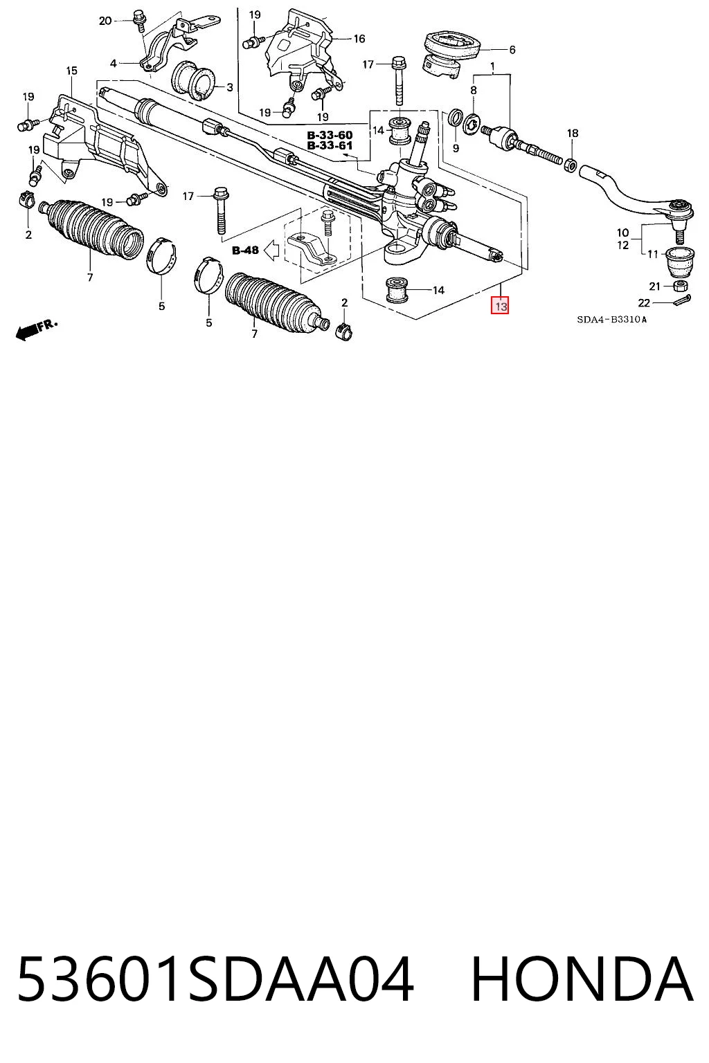 53601SDAA04 Honda Cremallera caja de direccion
