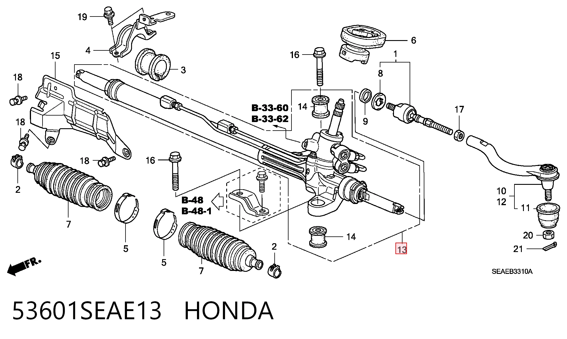 53601SEAE13 Honda Cremallera caja de direccion