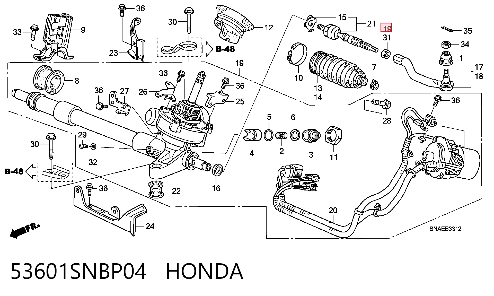 53601SNBP04 Honda Cremallera caja de direccion