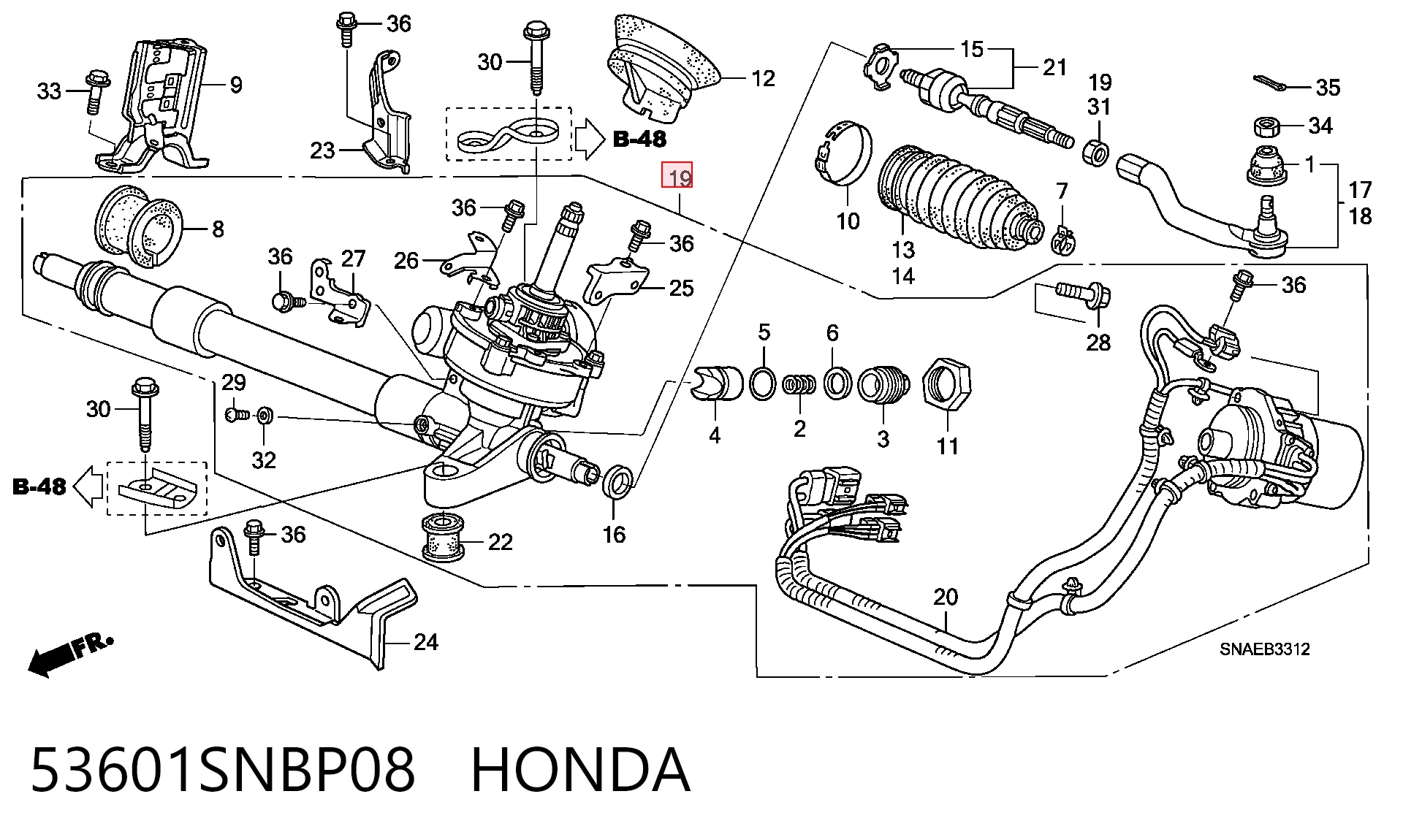 53601SNBP08 Honda Cremallera caja de direccion